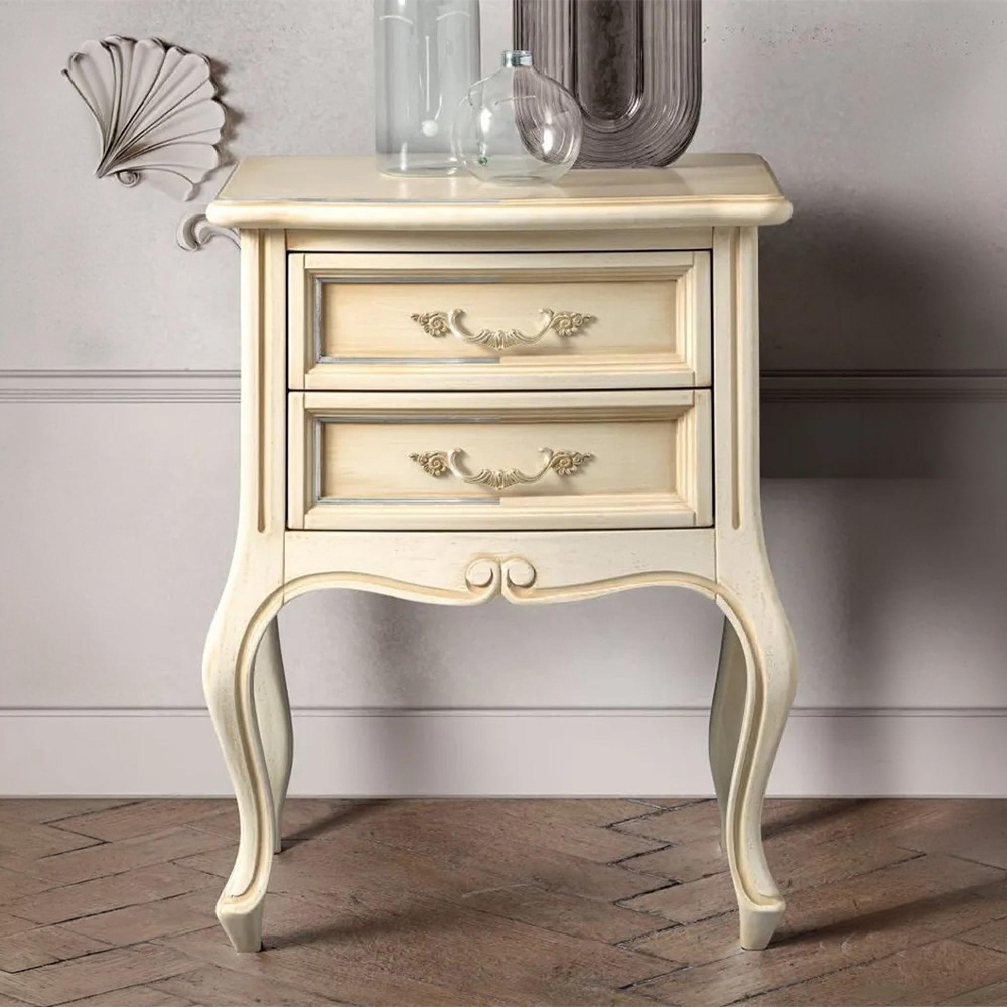 Verdi Italian Bedside Table - 2 Drawer - Ivory - French Style