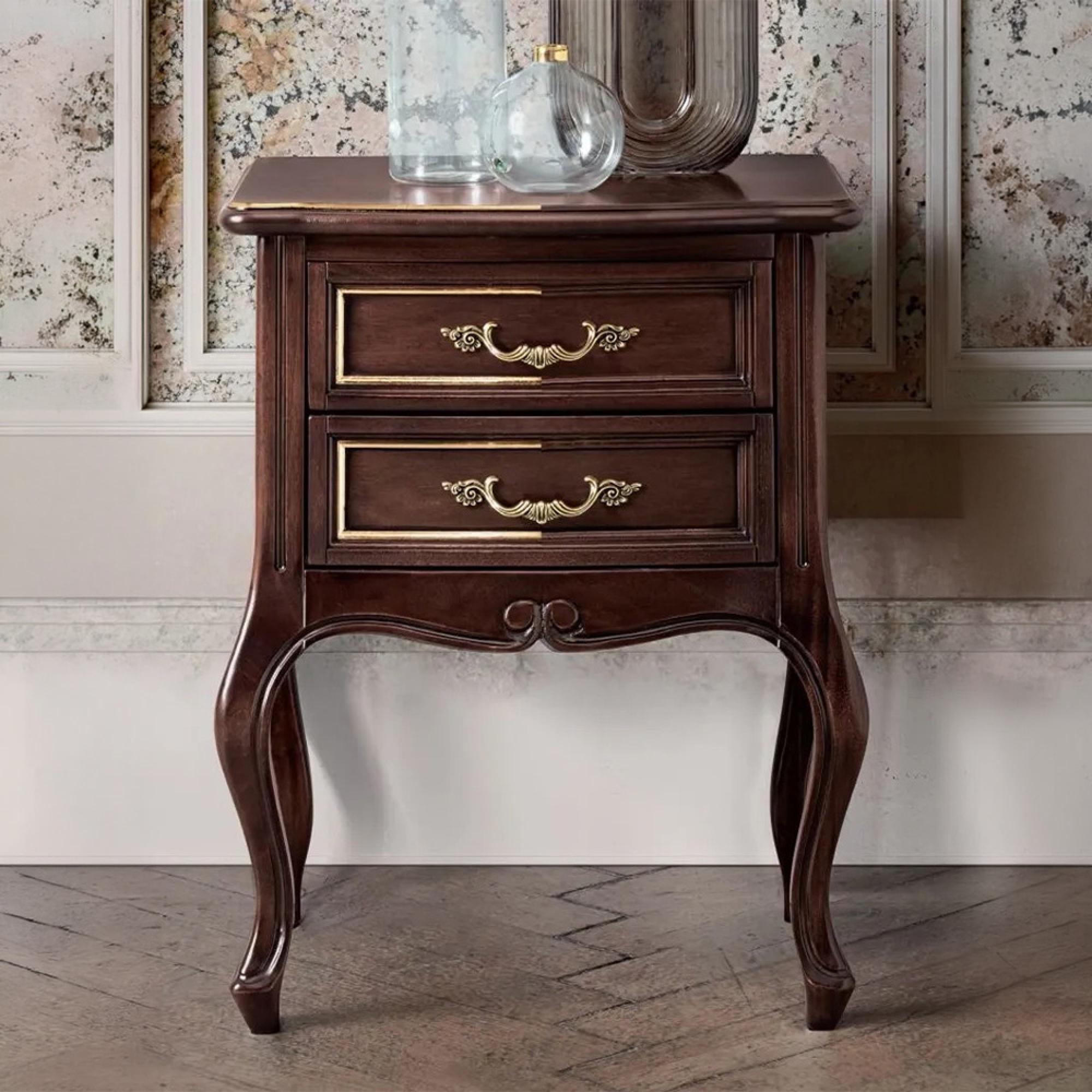 Verdi Italian Bedside Table - 2 Drawer - Walnut - French Style