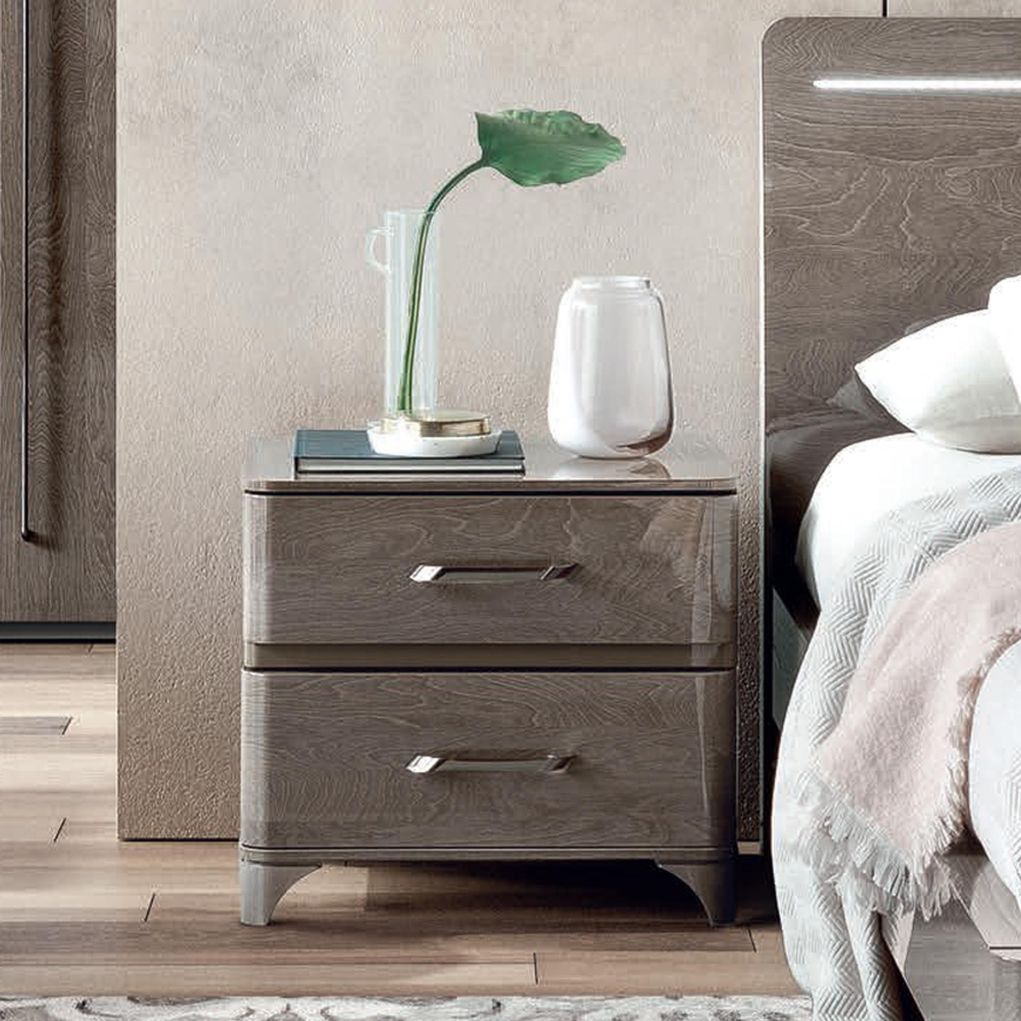 Maia Italian Bedside Cabinet - 2 Drawer - Silver Birch