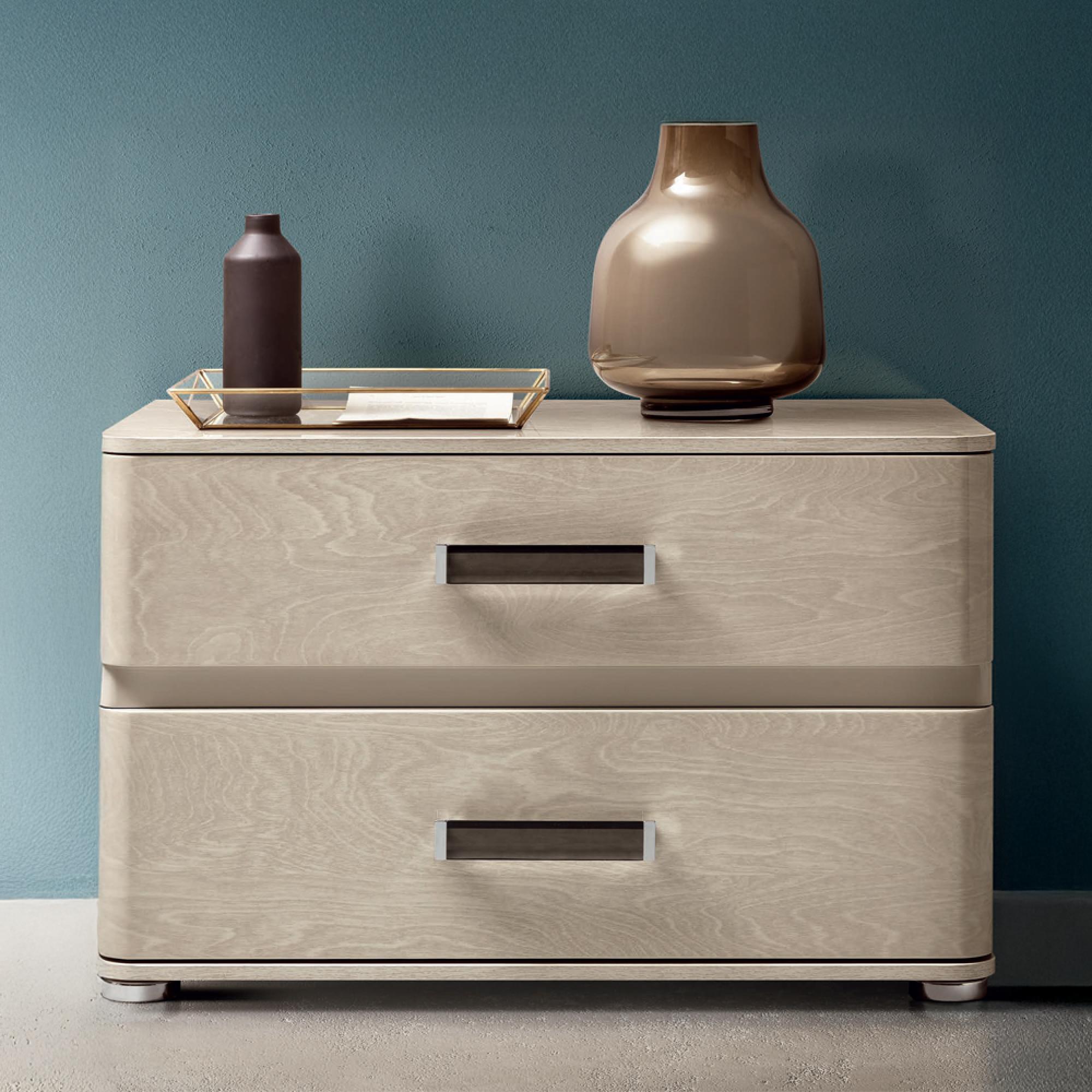 Maia Italian Bedside Cabinet - 2 Drawer - Maxi - Sand Birch