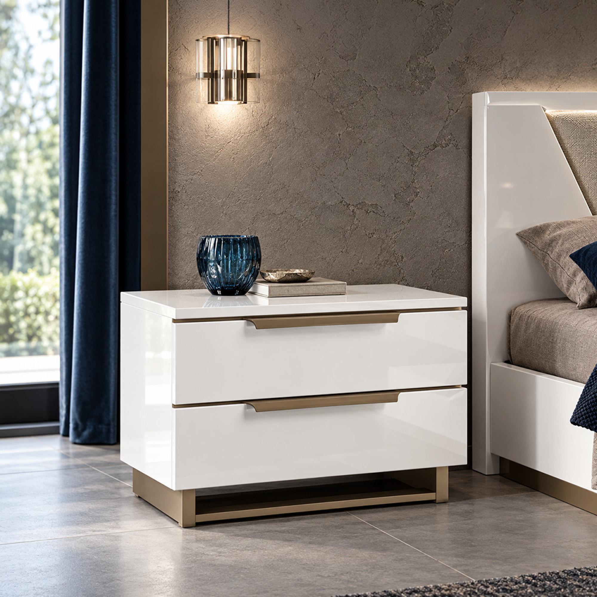 Smart Italian Bedside Cabinet - 2 Drawer - Maxi - White