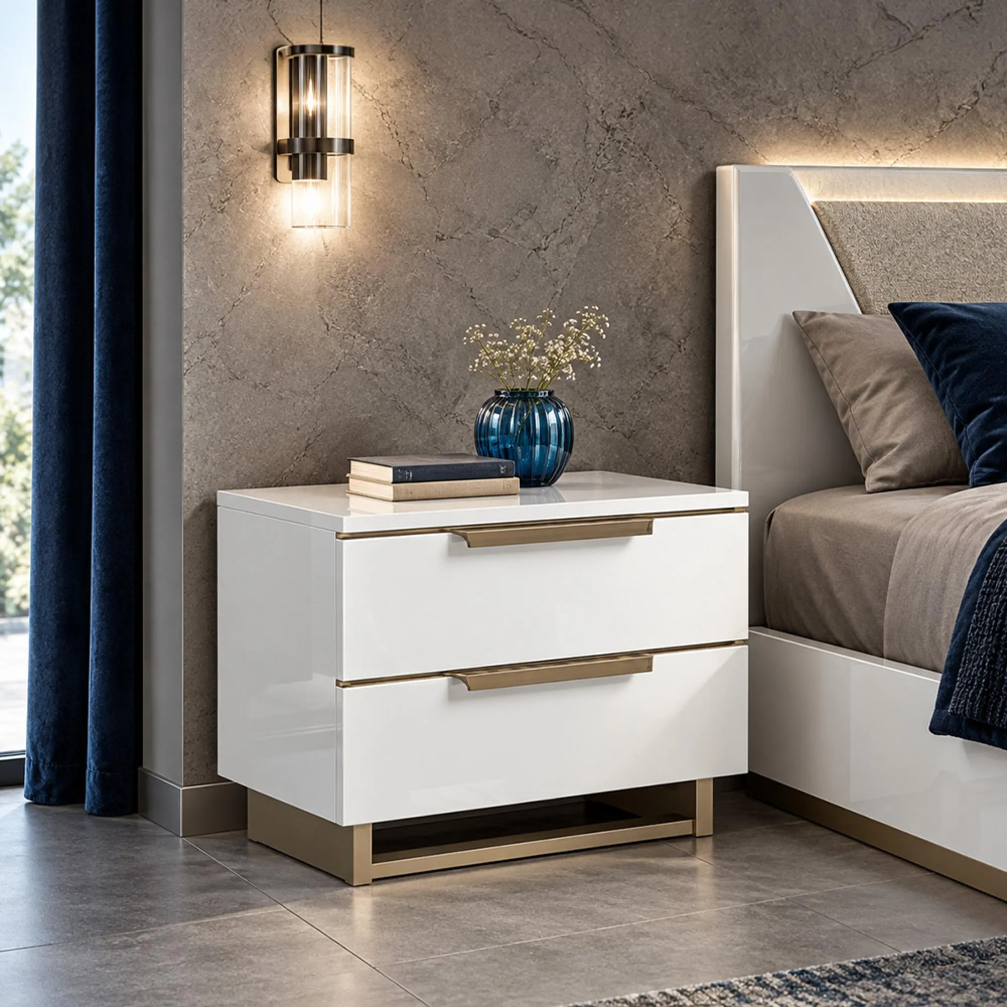 Smart Italian Bedside Cabinet - 2 Drawer - Mini - White