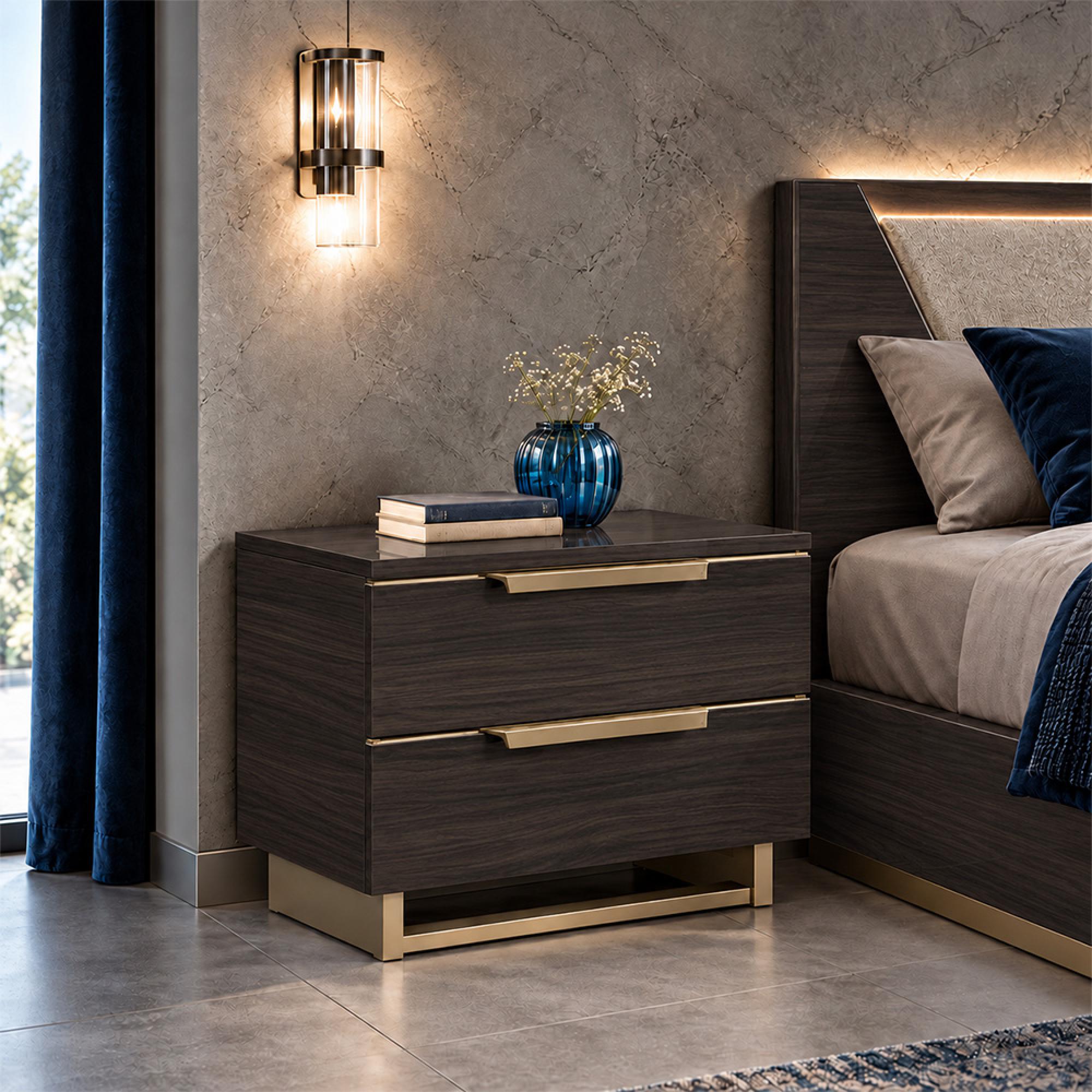 Smart Italian Bedside Cabinet - 2 Drawer - Mini - Walnut