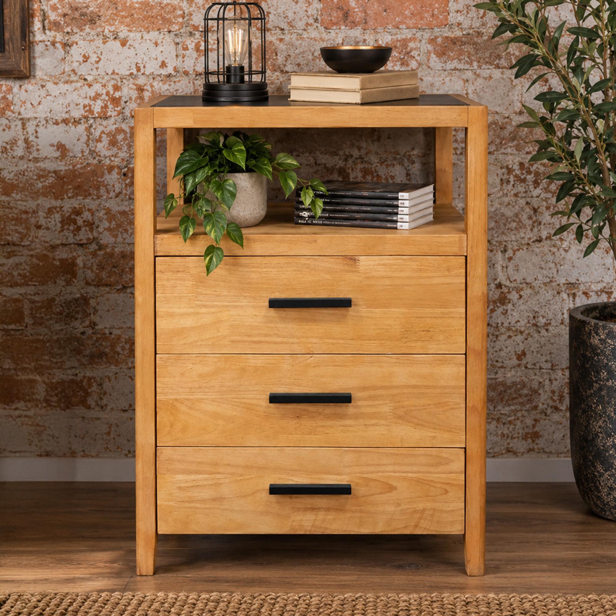 Cabinet - 3 Drawer - Natural - Rubber Wood