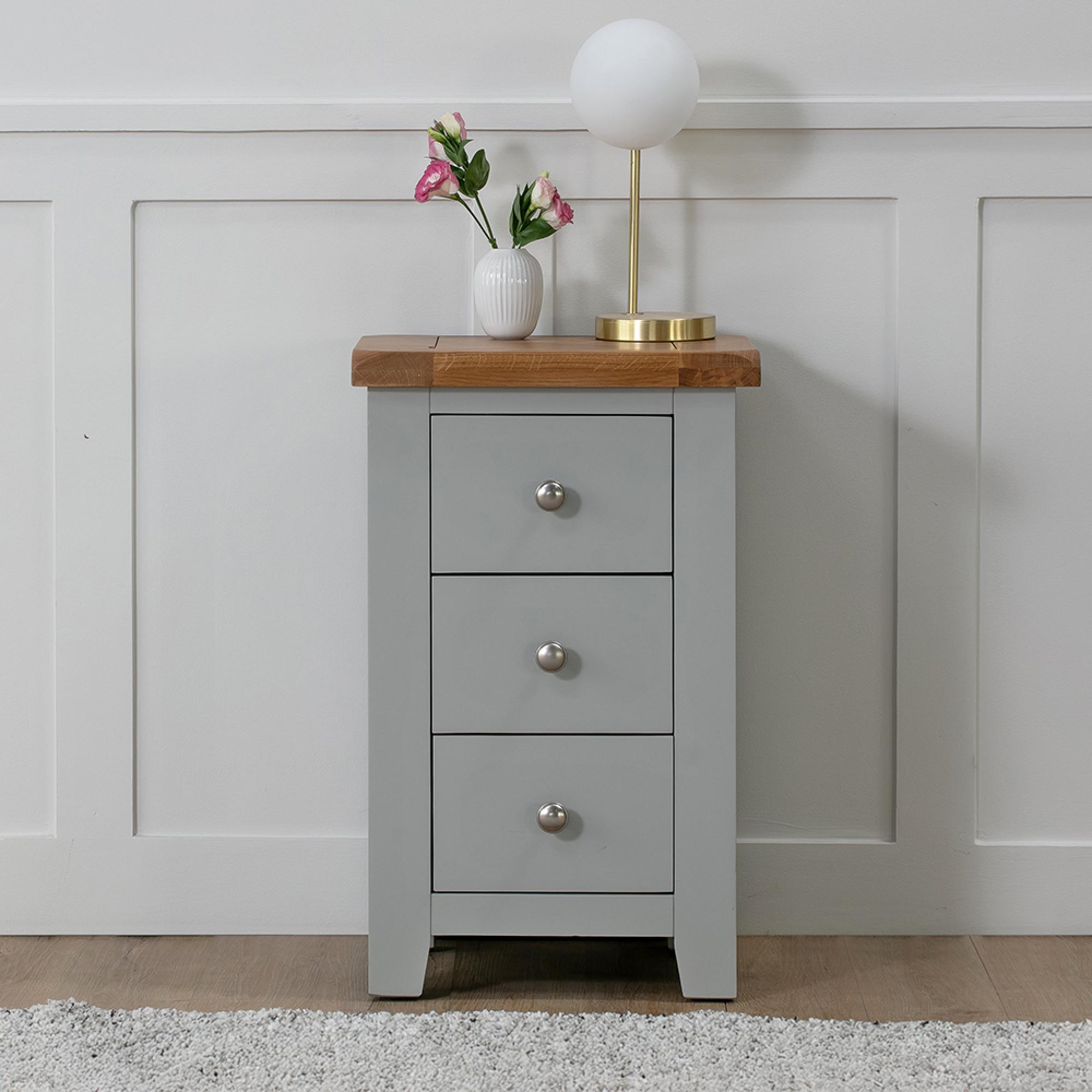 Melbourne French Grey Painted 3 Drawer Bedside Cabinet