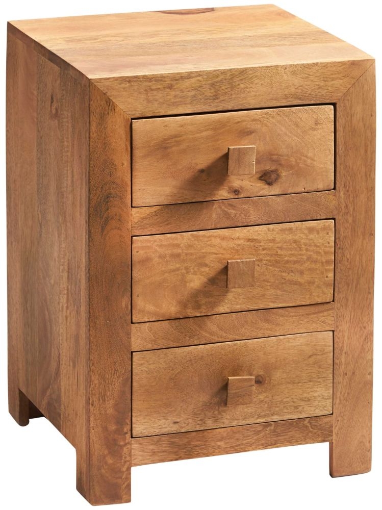 Ajmer Bedside Cabinet - 3 Drawer - Light Mango Wood