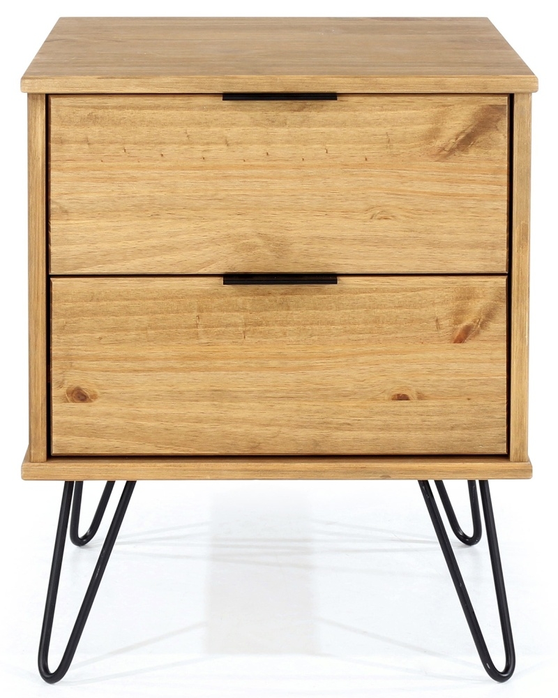 Augusta Bedside Cabinet - 2 Drawer - Pine - Hairpin Legs