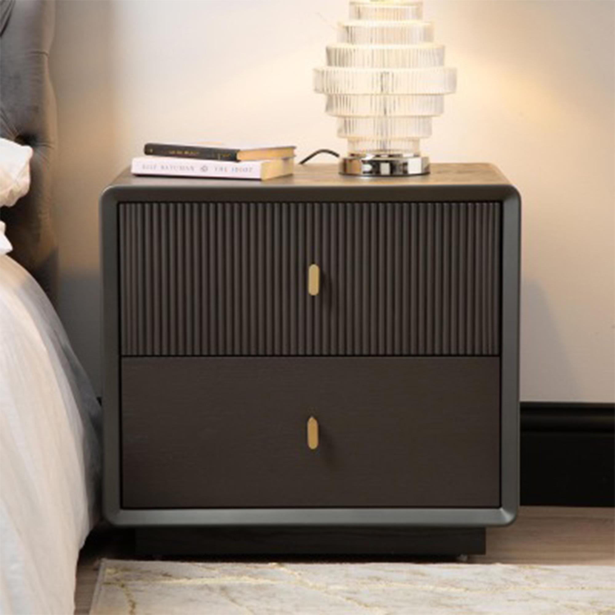 Amelie Bedside Cabinet - 2 Drawer - Smoke Grey Elm
