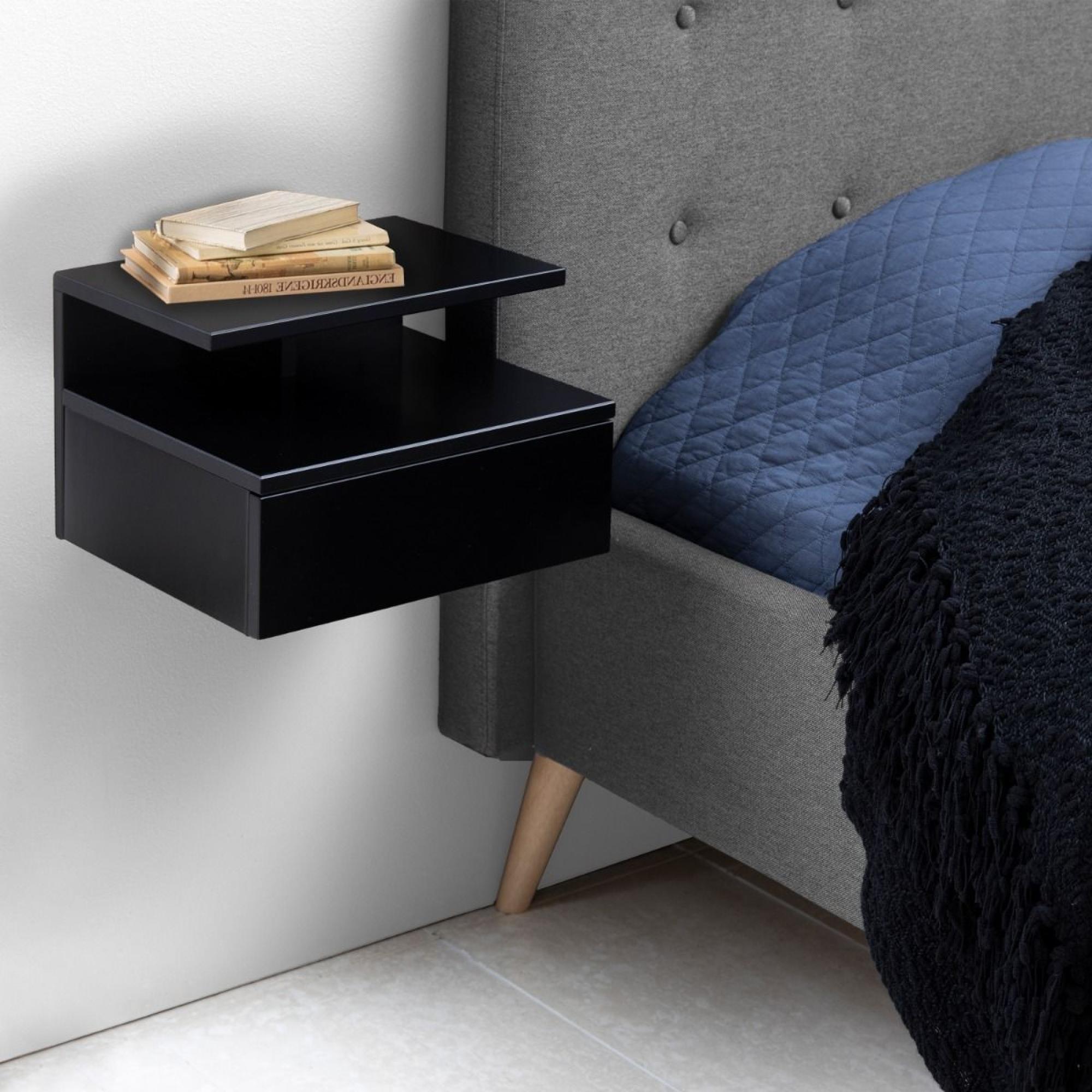 Ashlan Bedside Table - Floating - 1 Drawer - Black