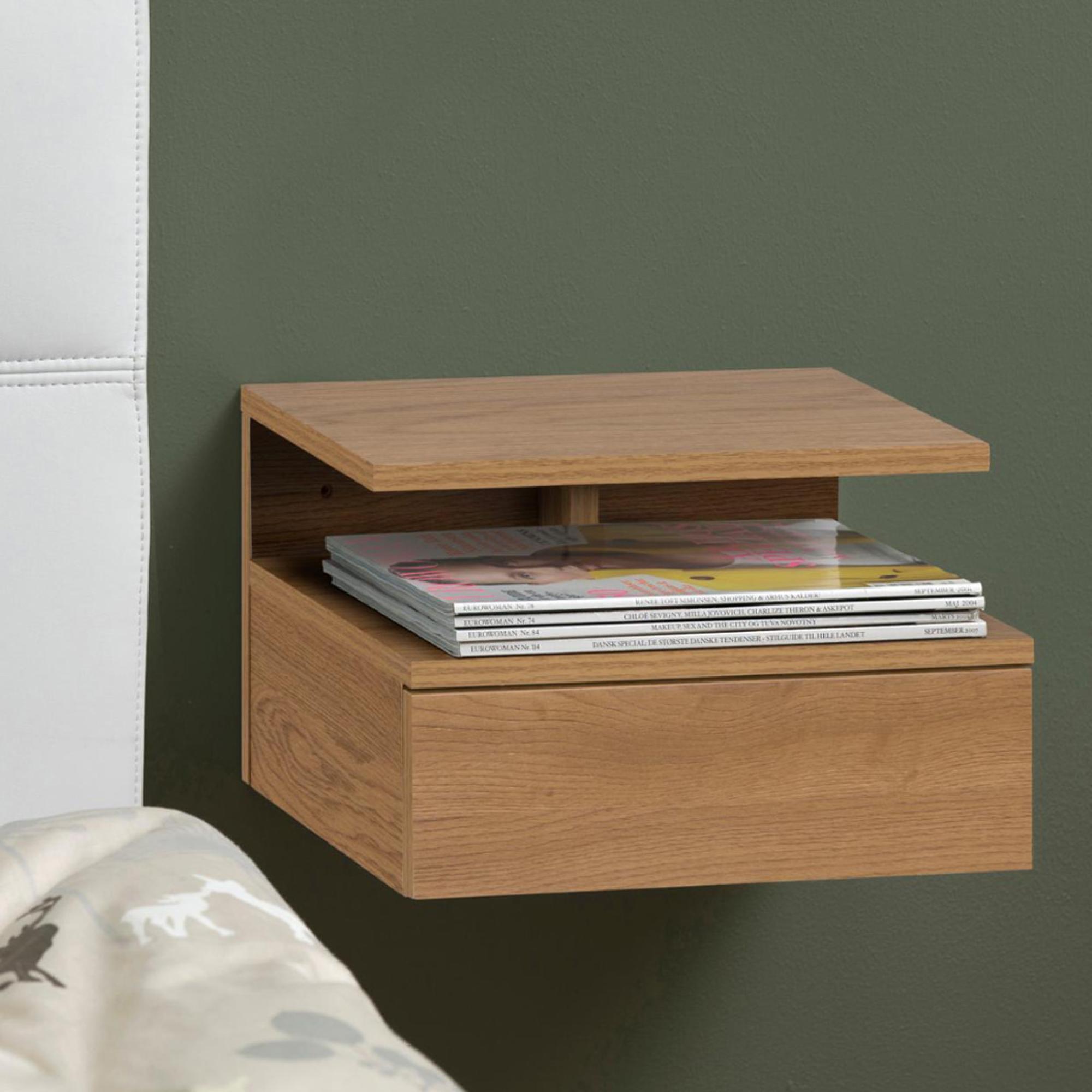 Ashlan Bedside Table - 1 Drawer - Wall Mounted - Floating - Oak