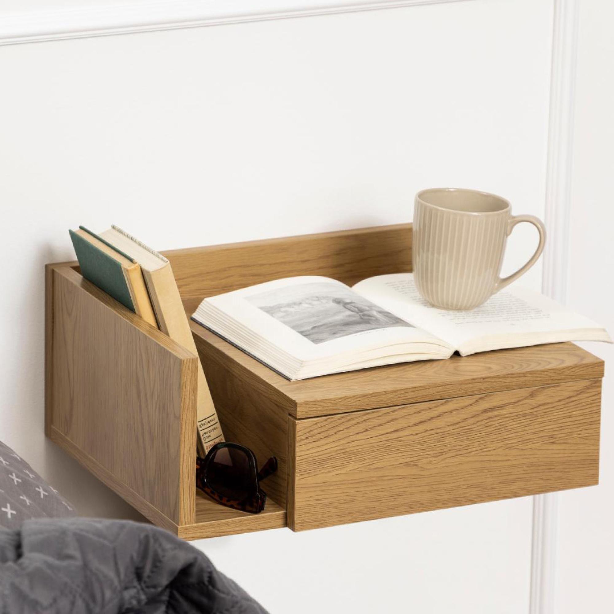 Ashlan Bedside Table - 1 Drawer - Wall Mounted - Floating - Oak - with Shelf