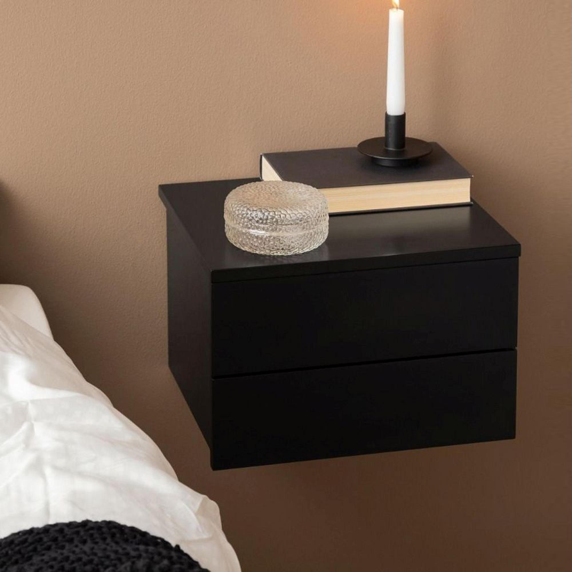 Avignon Bedside Table - 2 Drawer - Wall Mounted - Floating - Black