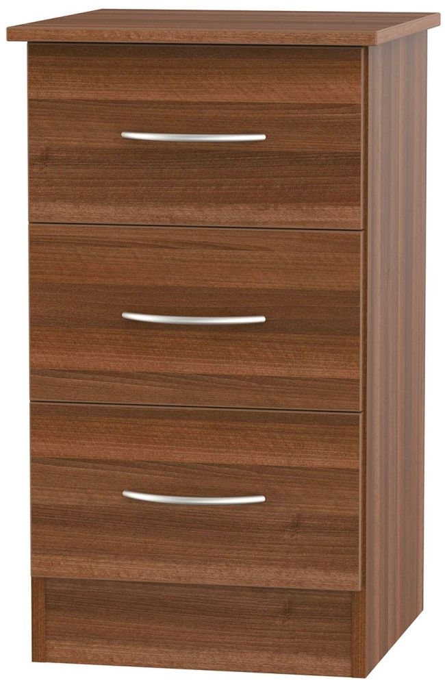 Avon Bedside Cabinet - 3 Drawer - Walnut