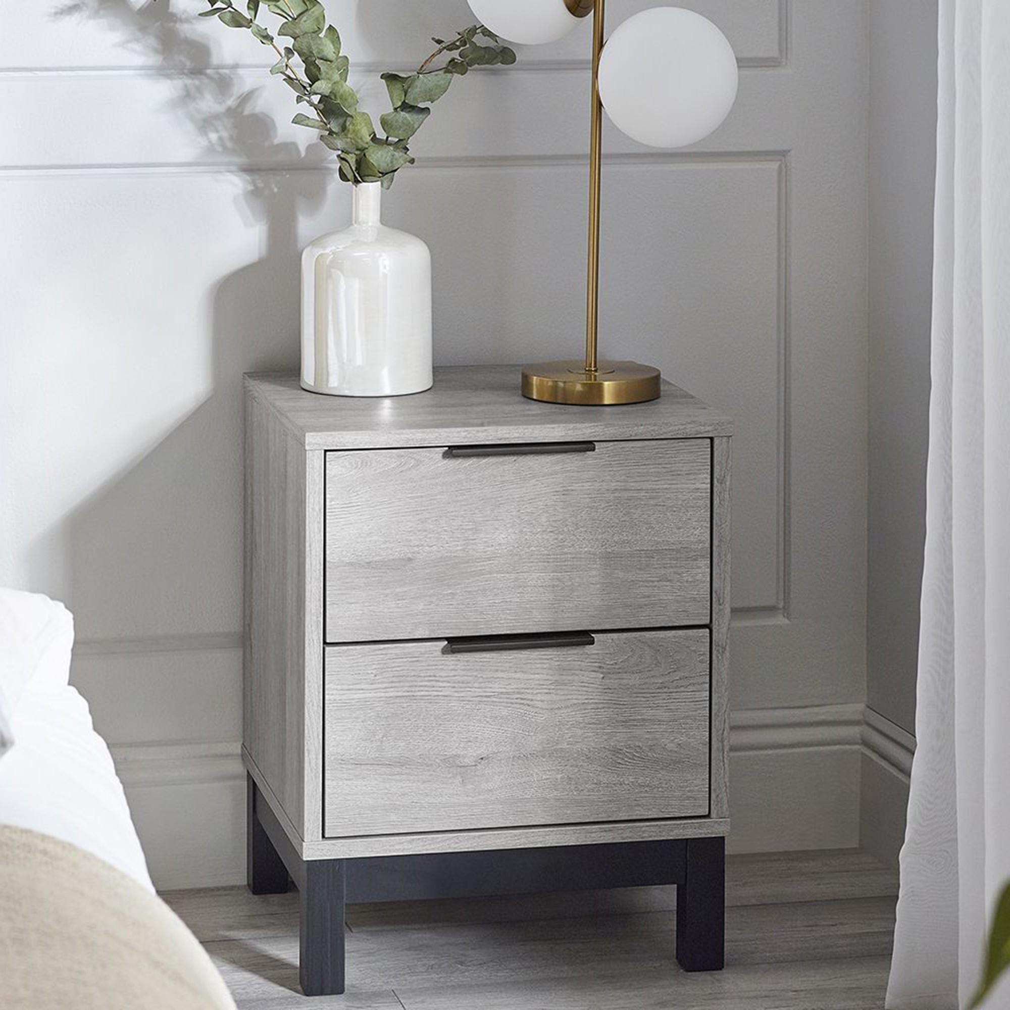 Bali Grey Oak Bedside Cabinet - 2 Drawer