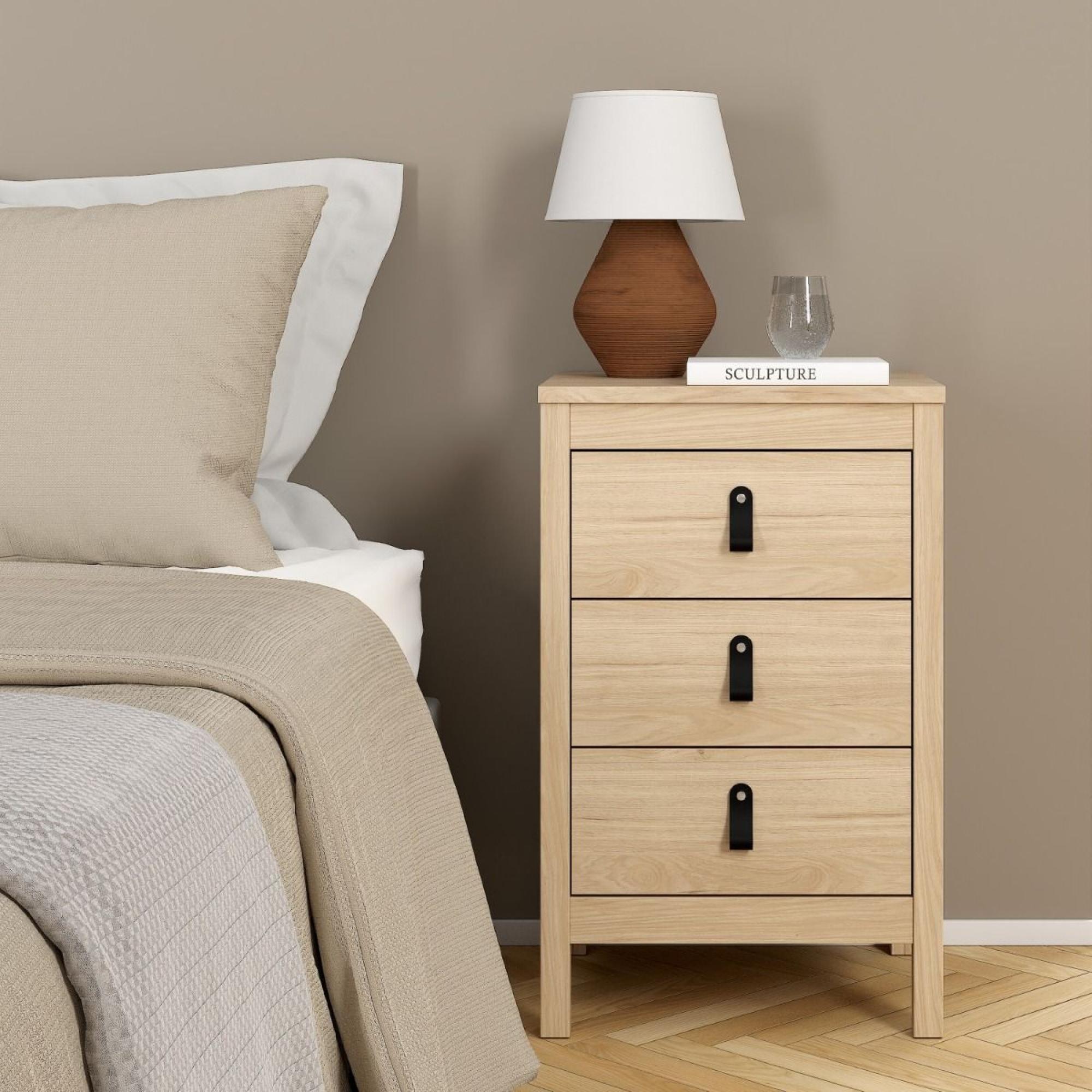 Barcelona Bedside Table - 3 Drawer - Jackson Hickory Oak