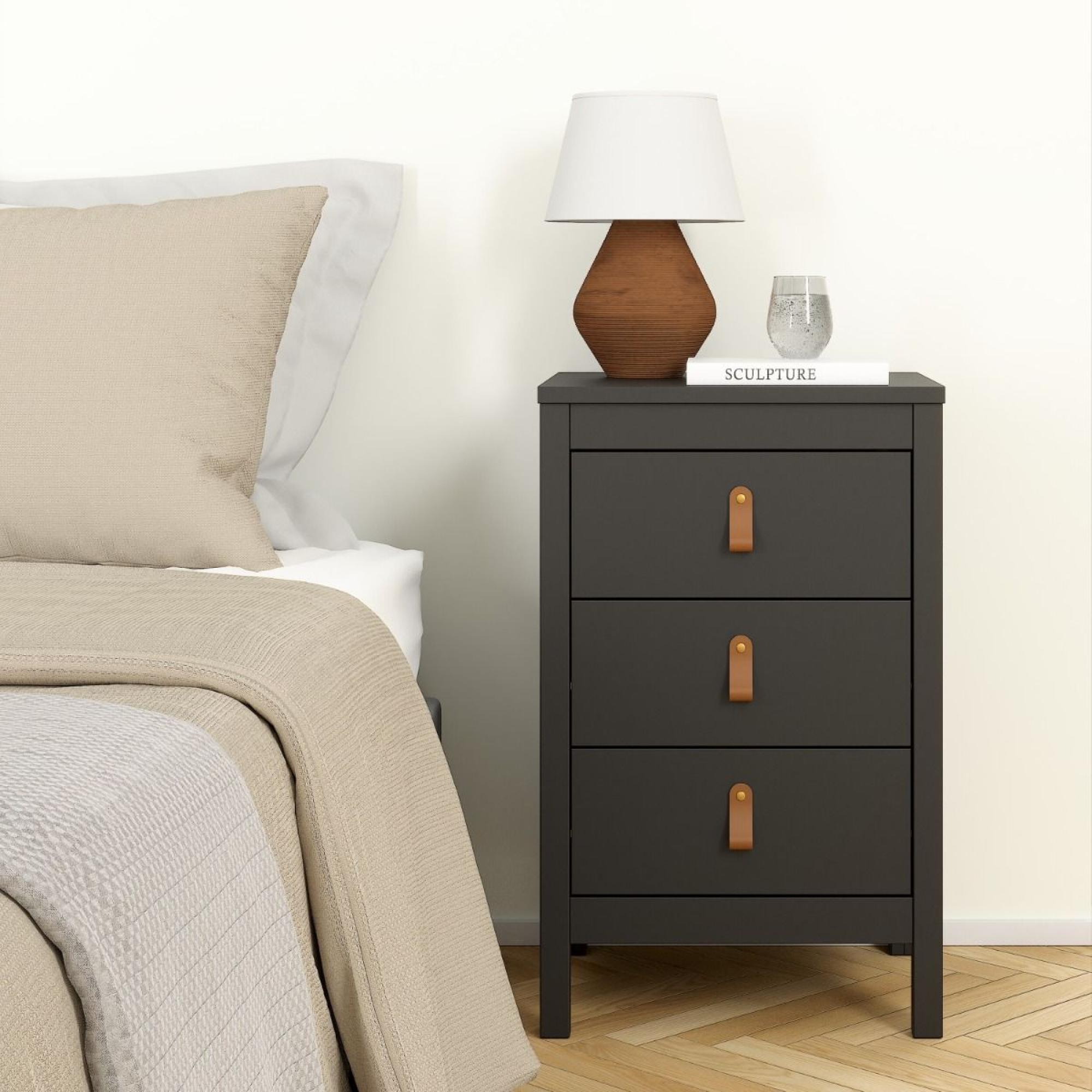 Barcelona Bedside Table - 3 Drawer - Matt Black