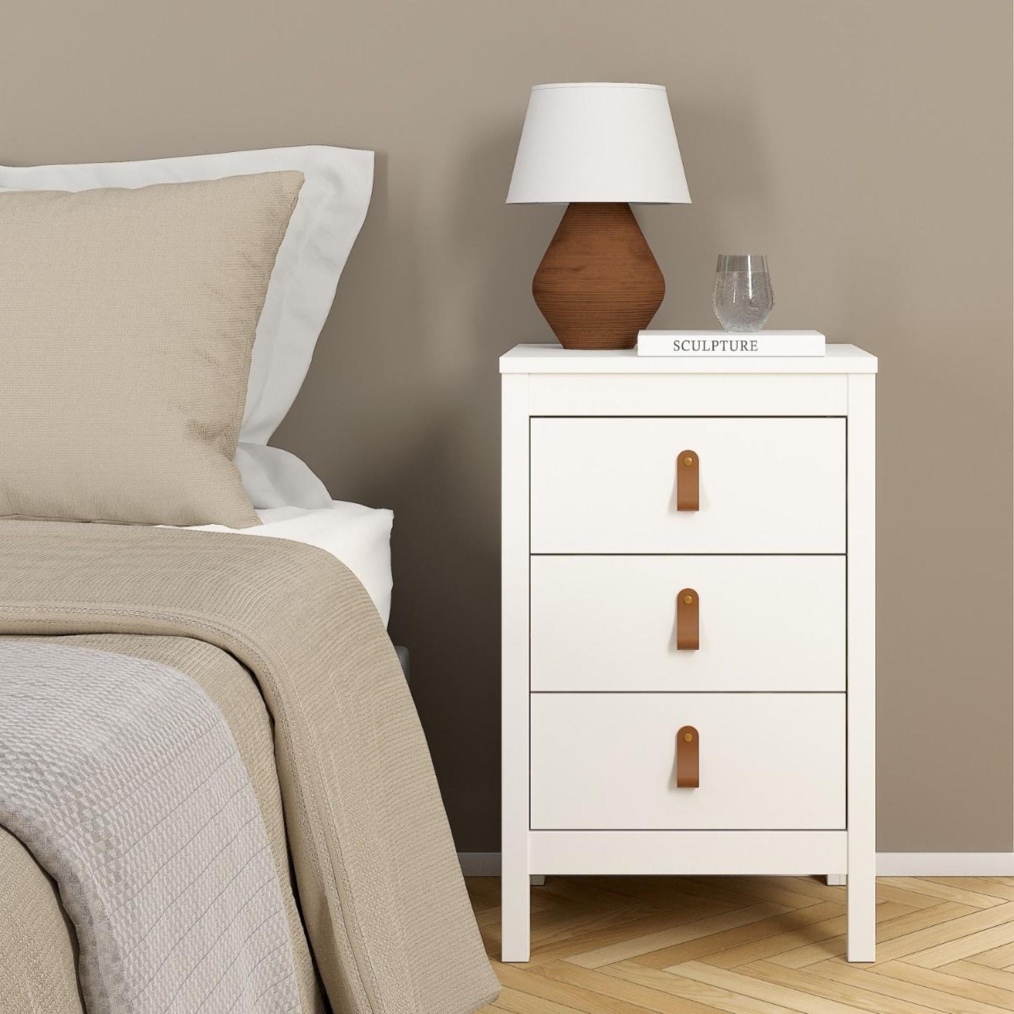 Barcelona Bedside Table - 3 Drawer - White