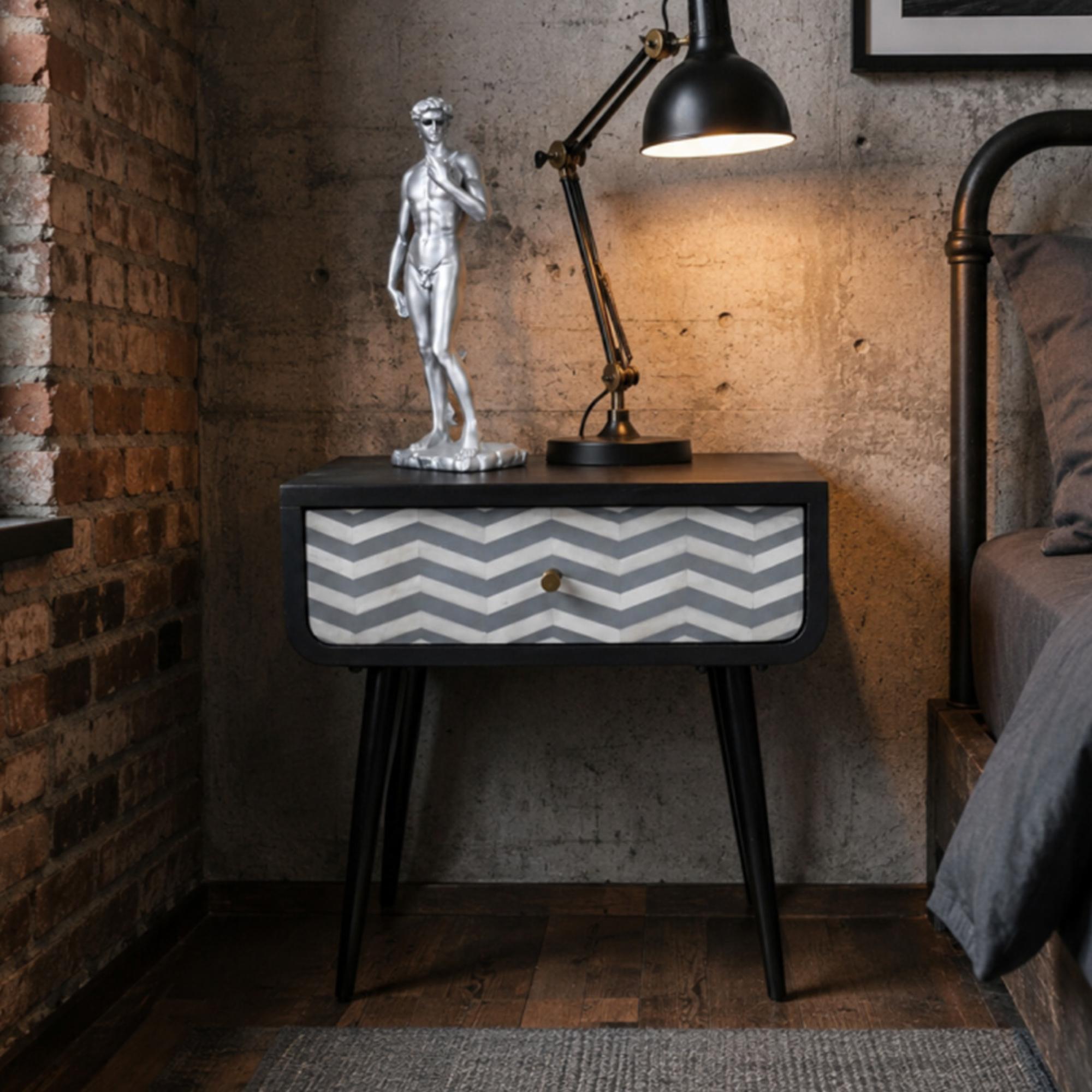 Bedside Cabinet - 1 Drawer - Black Mango Wood