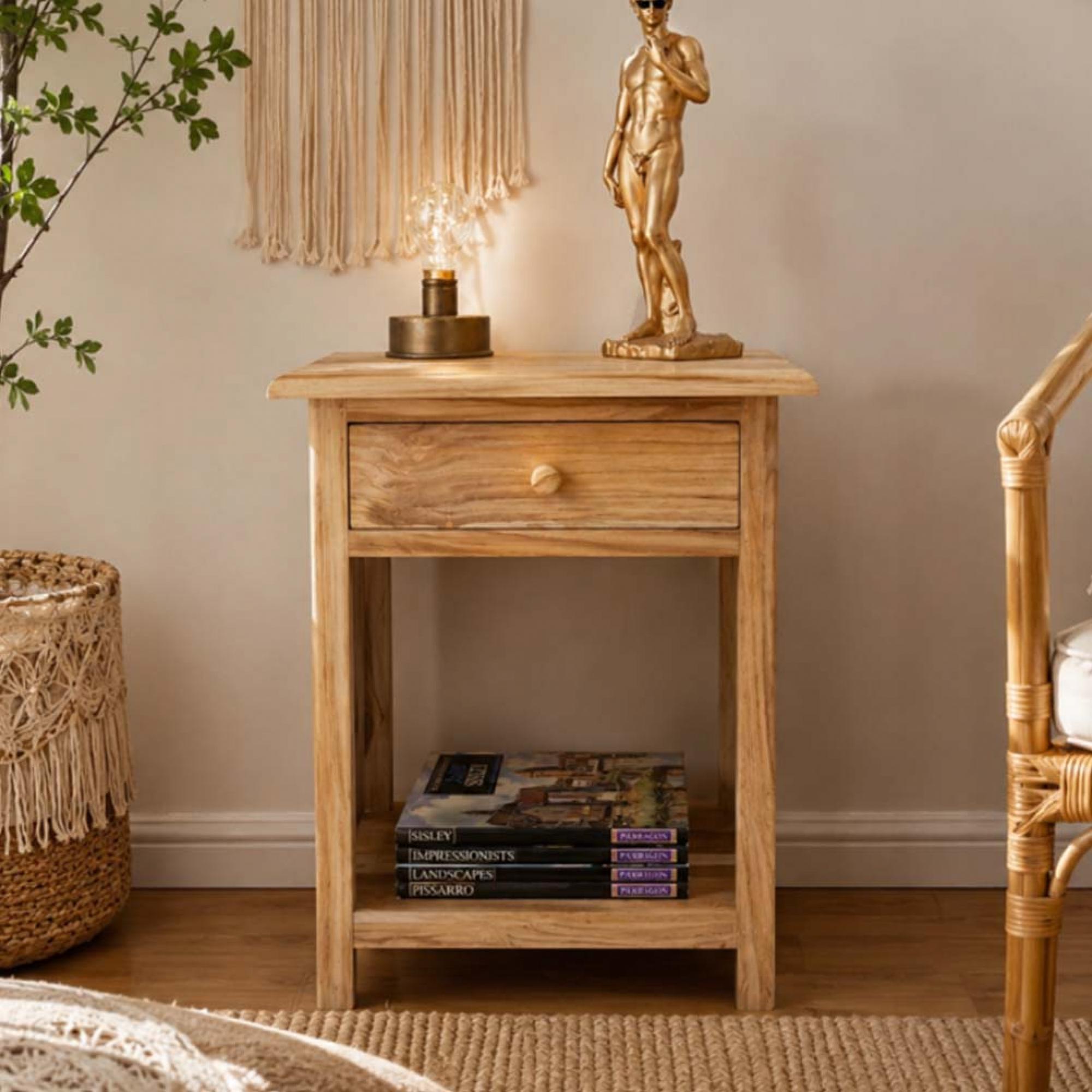 Bedside Table - 1 Drawer - Teak Wood
