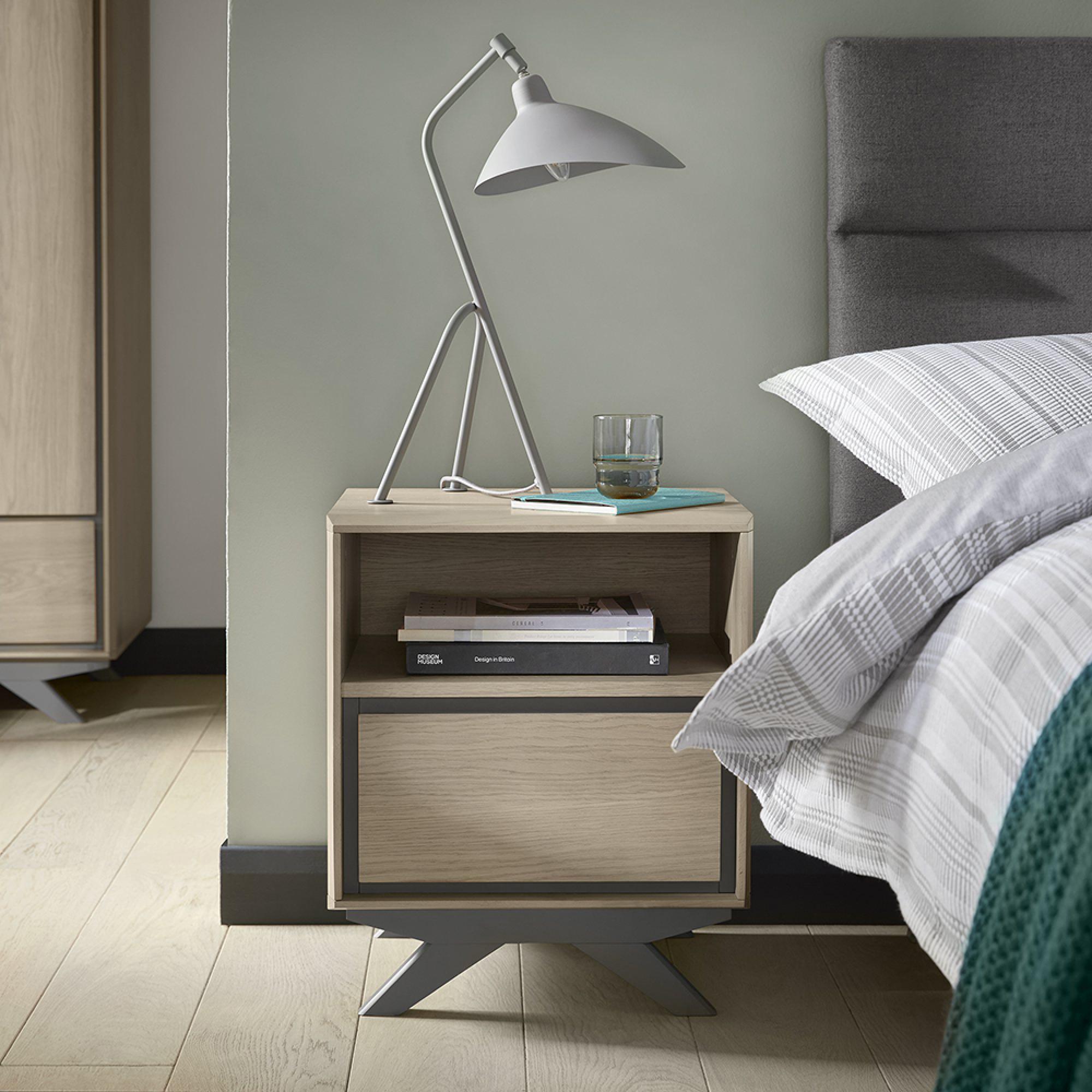 Brunel Scandi Oak & Dark Grey Bedside Cabinet - 1 Drawer