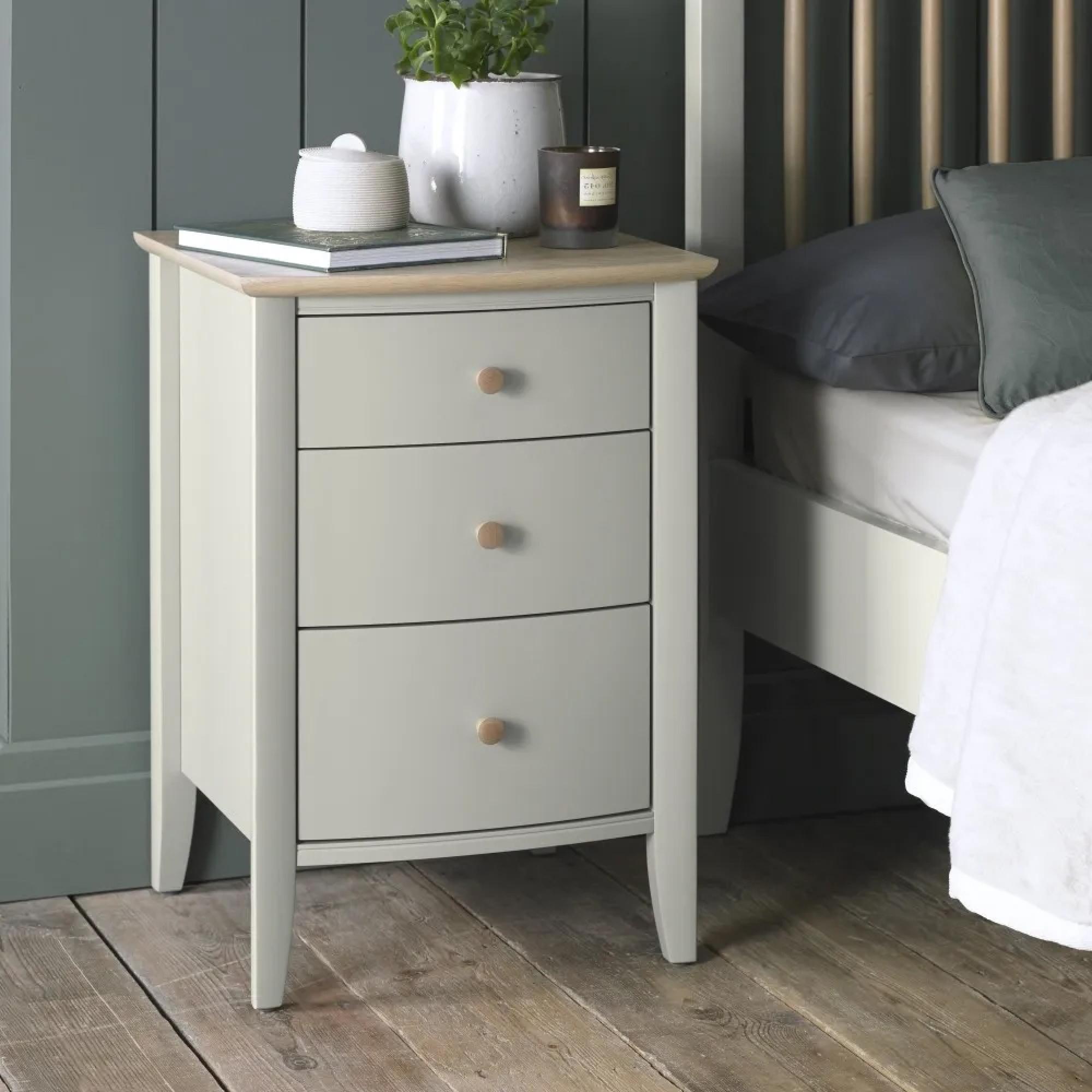 Whitby Scandi Oak & Soft Grey Bedside Cabinet - 3 Drawer