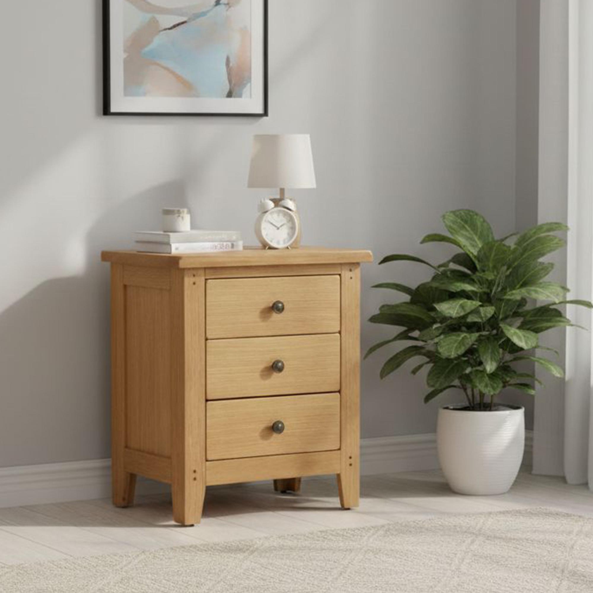 Burford Bedside Cabinet - 3 Drawer - Oak