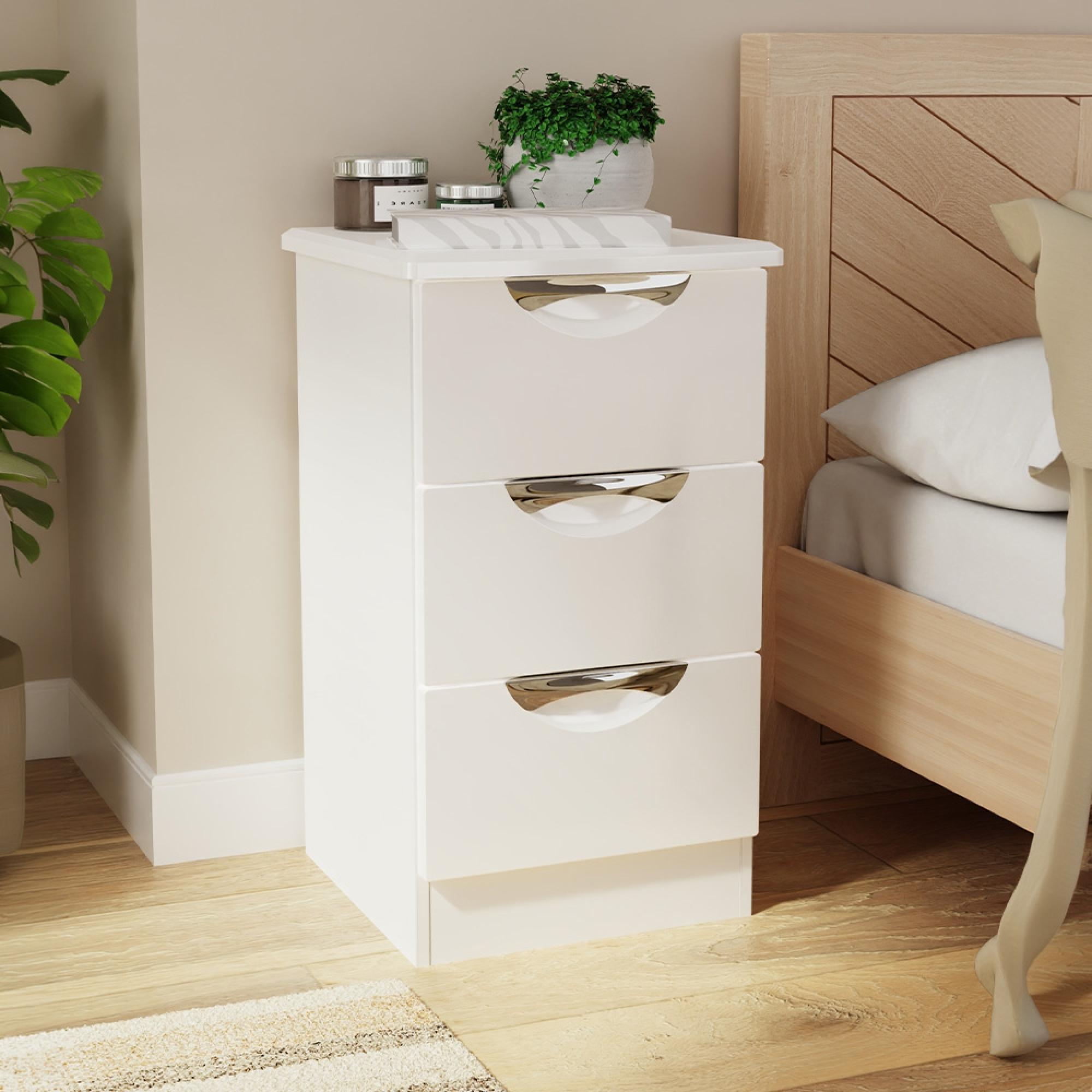 Camden Bedside Cabinet - 3 Drawer - White Gloss