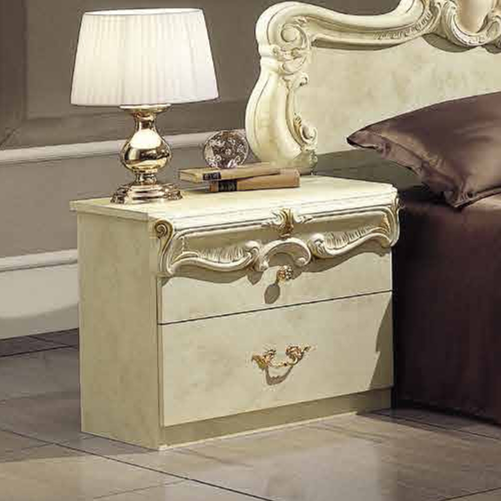 Barocco Bedside Cabinet - 2 Drawer - Ivory