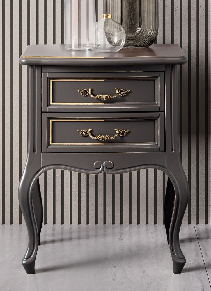 Verdi Bedside Table - 2 Drawer - Grey - French Style