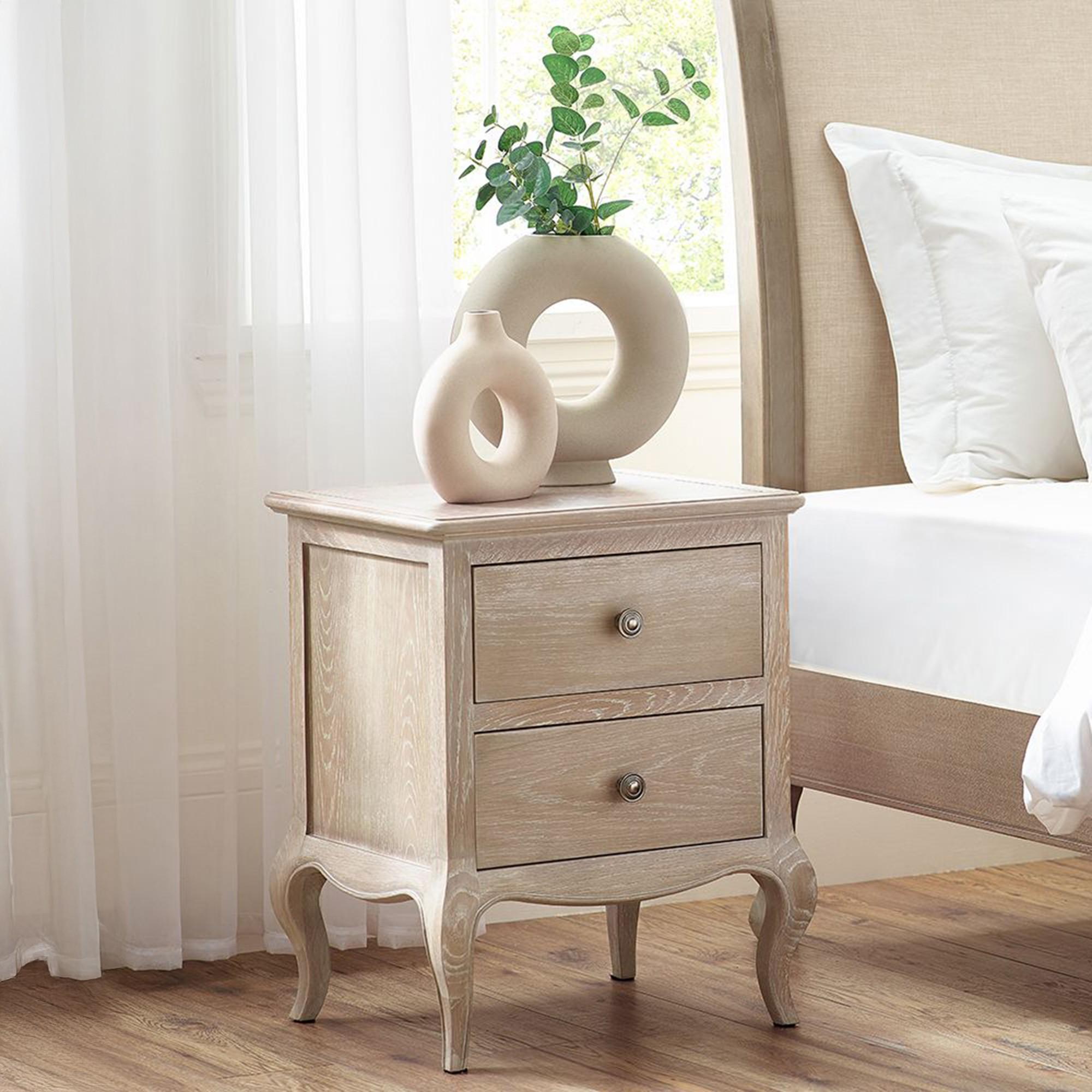 Camille Bedside Cabinet - 2 Drawer - French Style - Oak