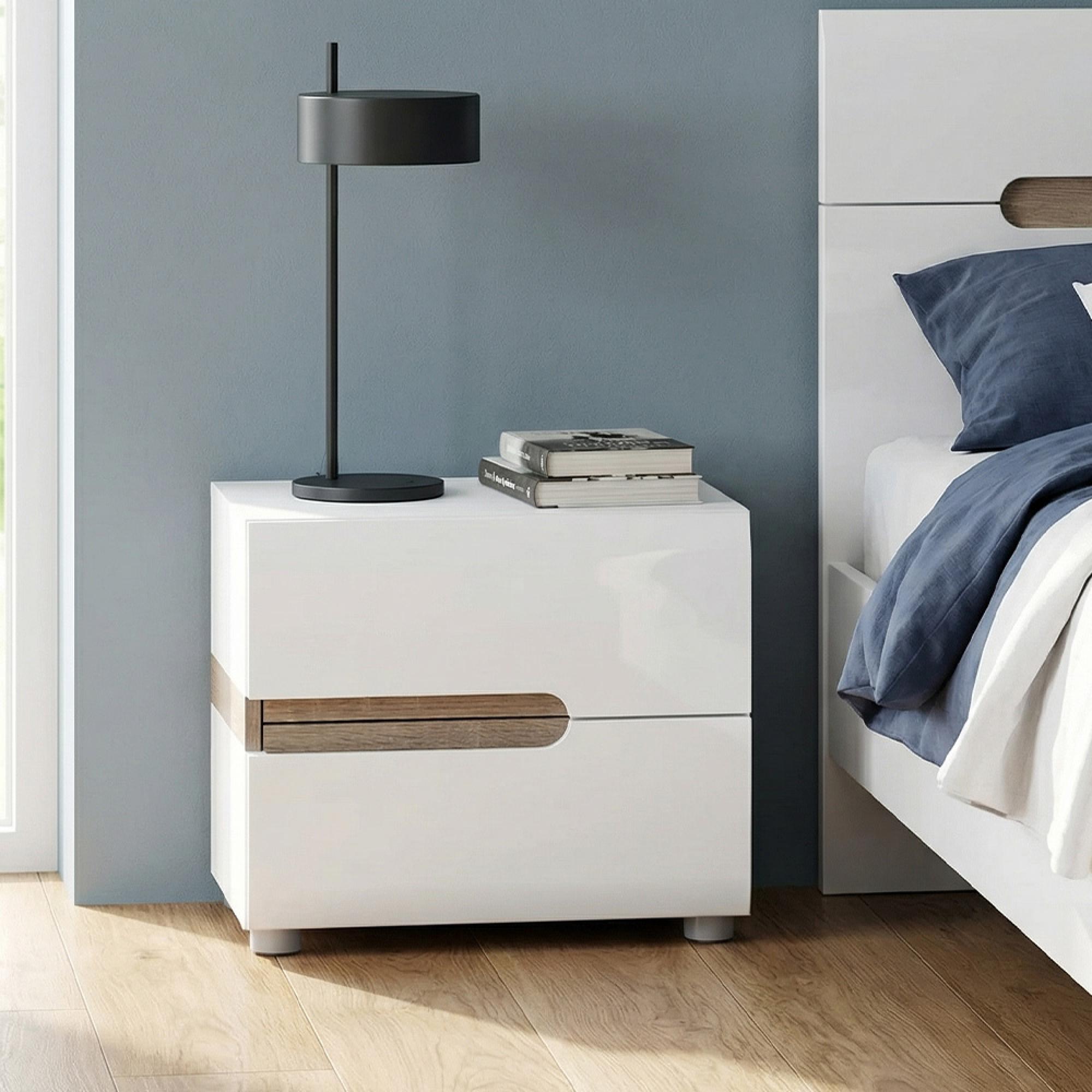 Chelsea Bedside Cabinet - 2 Drawer - White Gloss