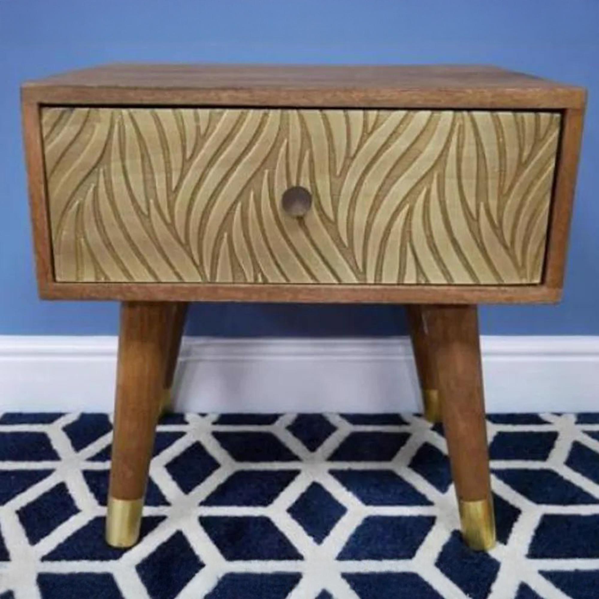 Clearance - Bedside Table - Mango Wood and Brass Cladding - A313