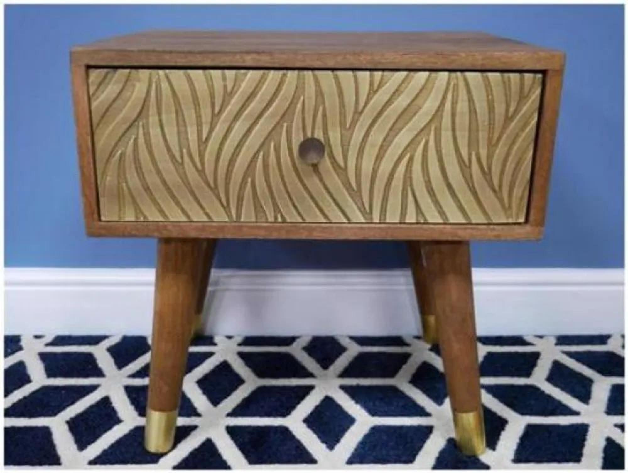 Clearance - Bedside Table - Mango Wood and Brass Cladding - FSS15959