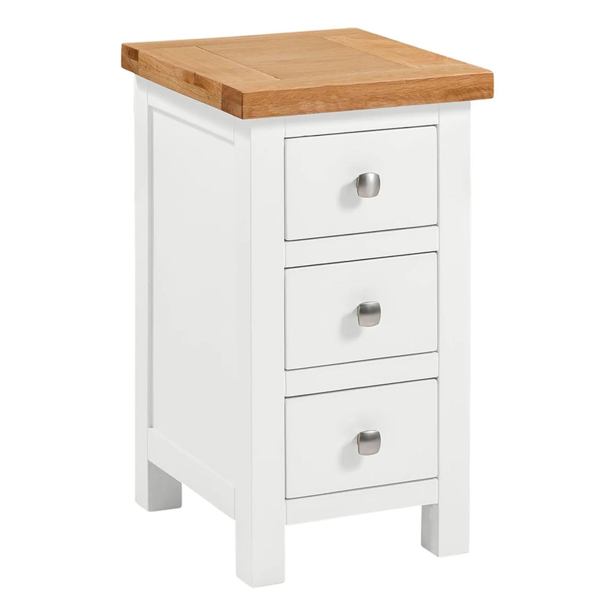 Clearance - Lundy Bedside Cabinet - 3 Drawer Compact - White Painted - FSS16172