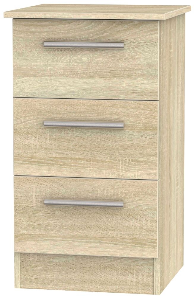 Contrast Tall Bedside Cabinet - 3 Drawer - Oak