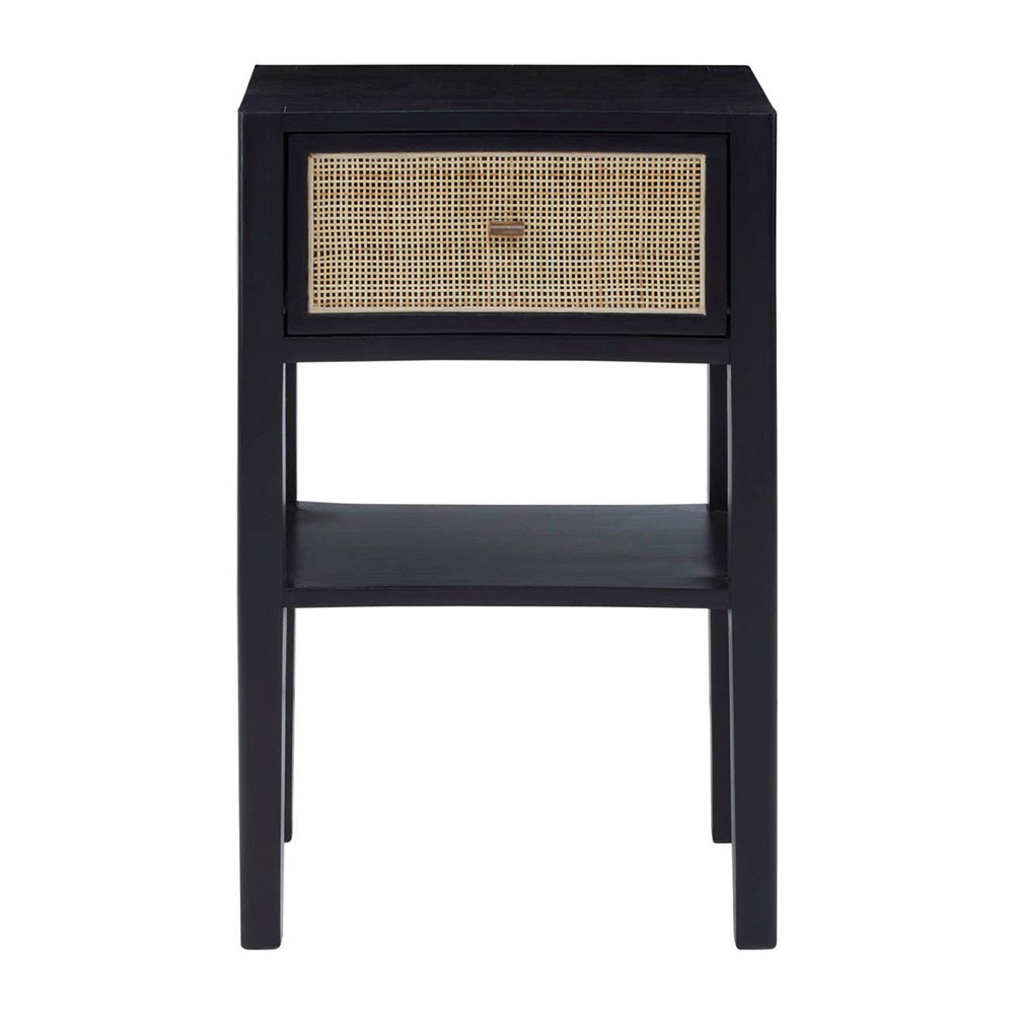 Corso Bedside Table - 1 Drawer - Black Wood and Rattan