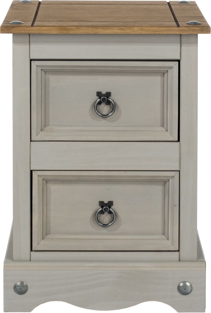 Corona Bedside Cabinet - 2 Drawer Petite - Grey Mexican Pine