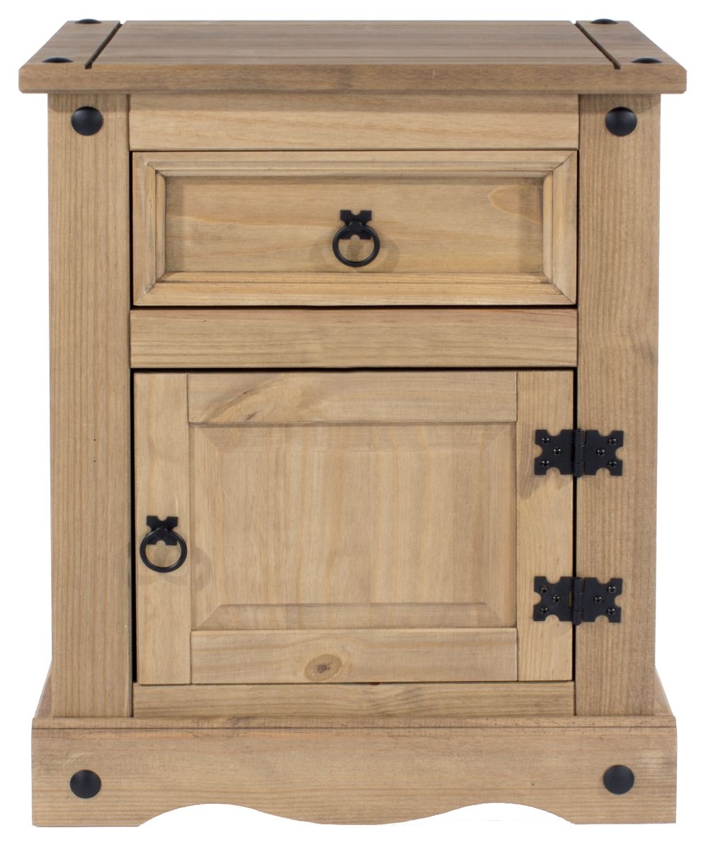 Corona Bedside Cabinet - 1 Door - 1 Drawer - Pine Mexican