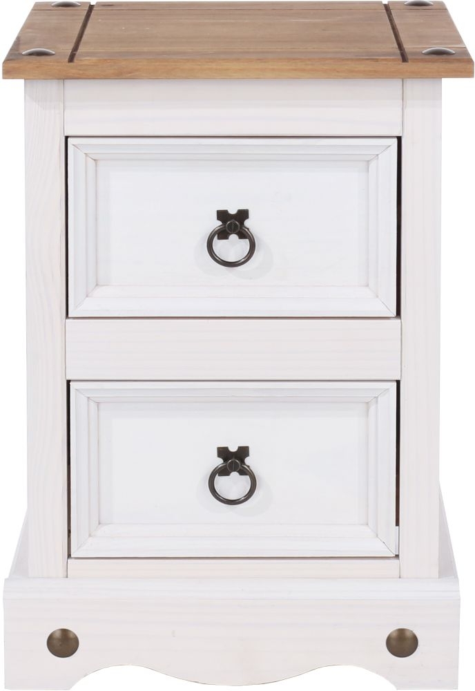 Corona Bedside Cabinet - 2 Drawer Petite - White Mexican Pine