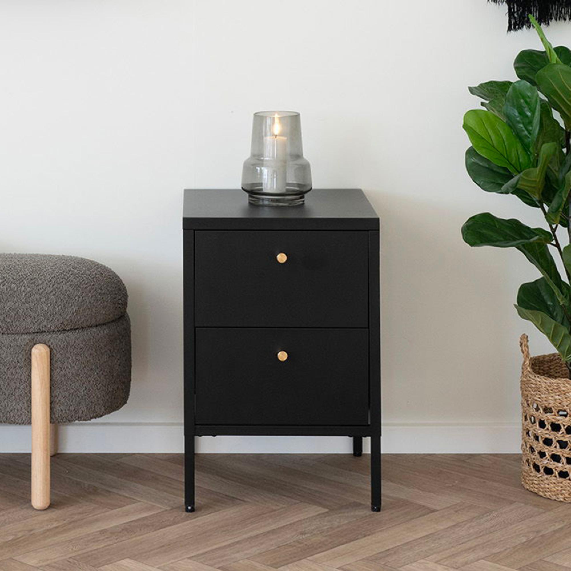 Dalby Bedside Cabinet - 2 Drawer - Metal - Black