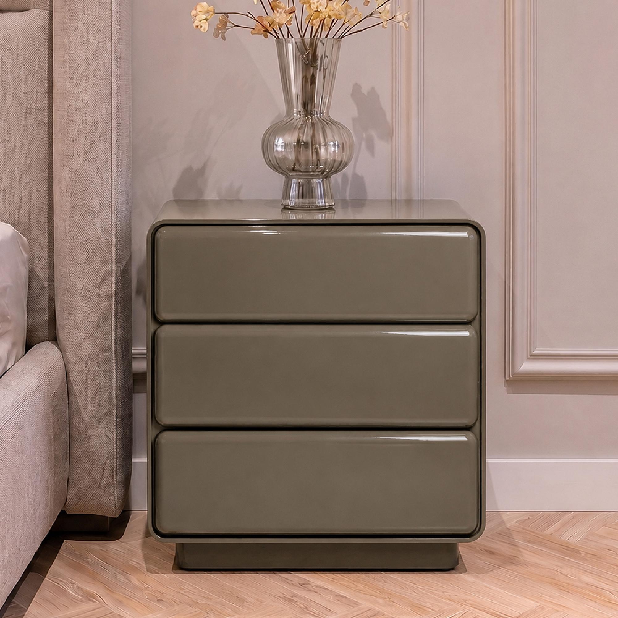 Demy Bedside Cabinet - 3 Drawer - Clay Green - Wood