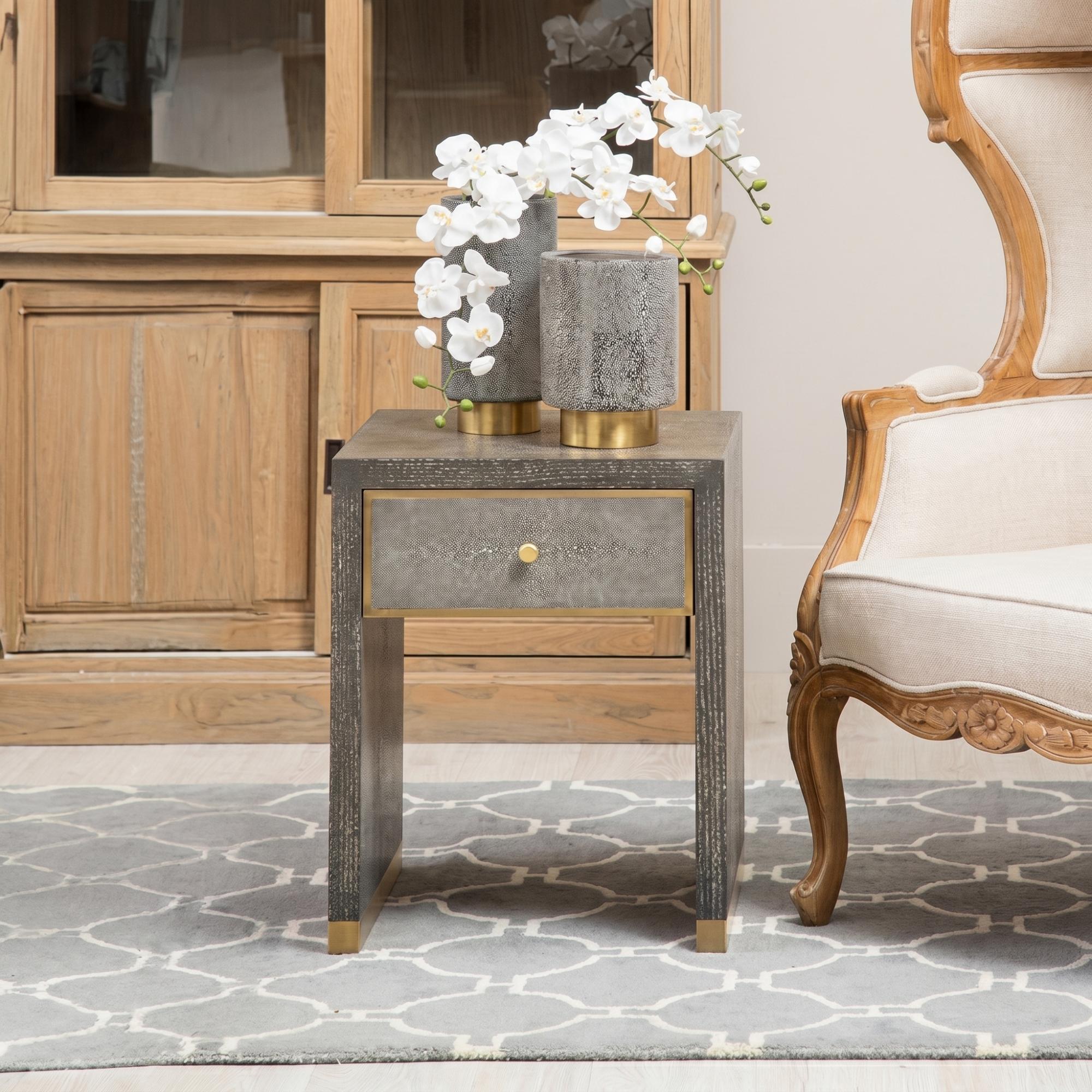 Deskey Bedside Table - 1 Drawer - Grey Faux Shagreen