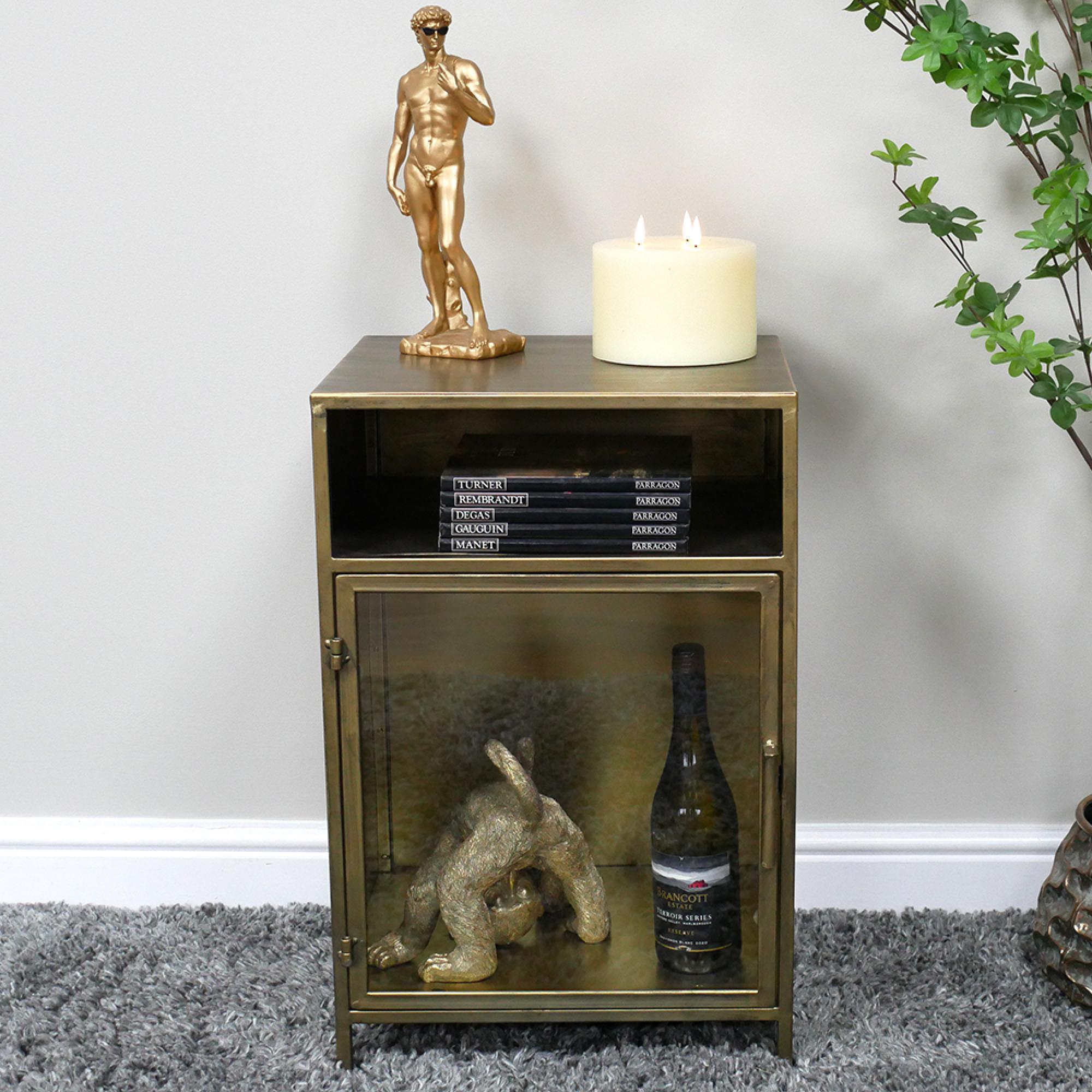 Bedside Cabinet - 1 Door - Brushed Metal and Glass