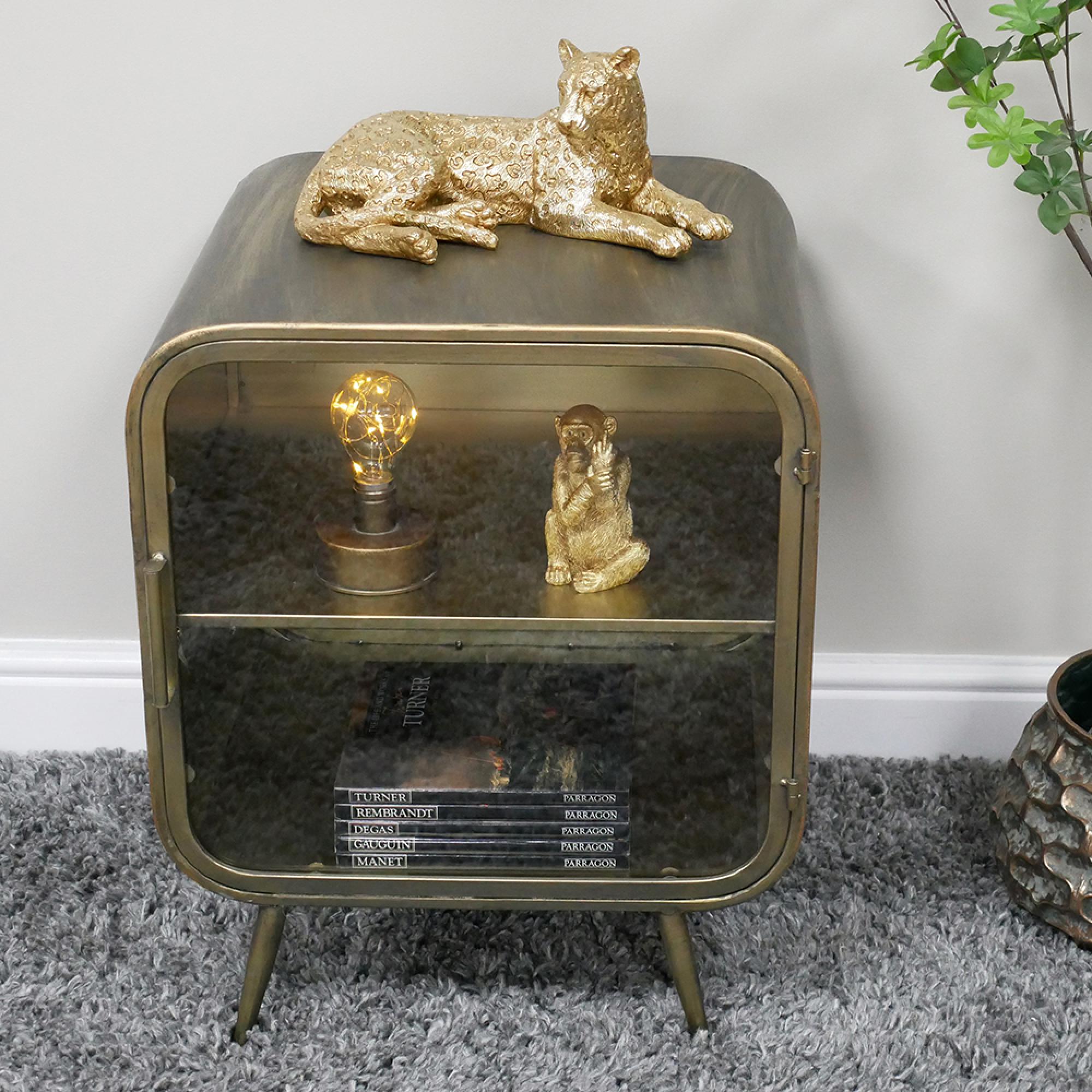 Bedside Cabinet - 1 Door - Curved Brushed Metal and Glass