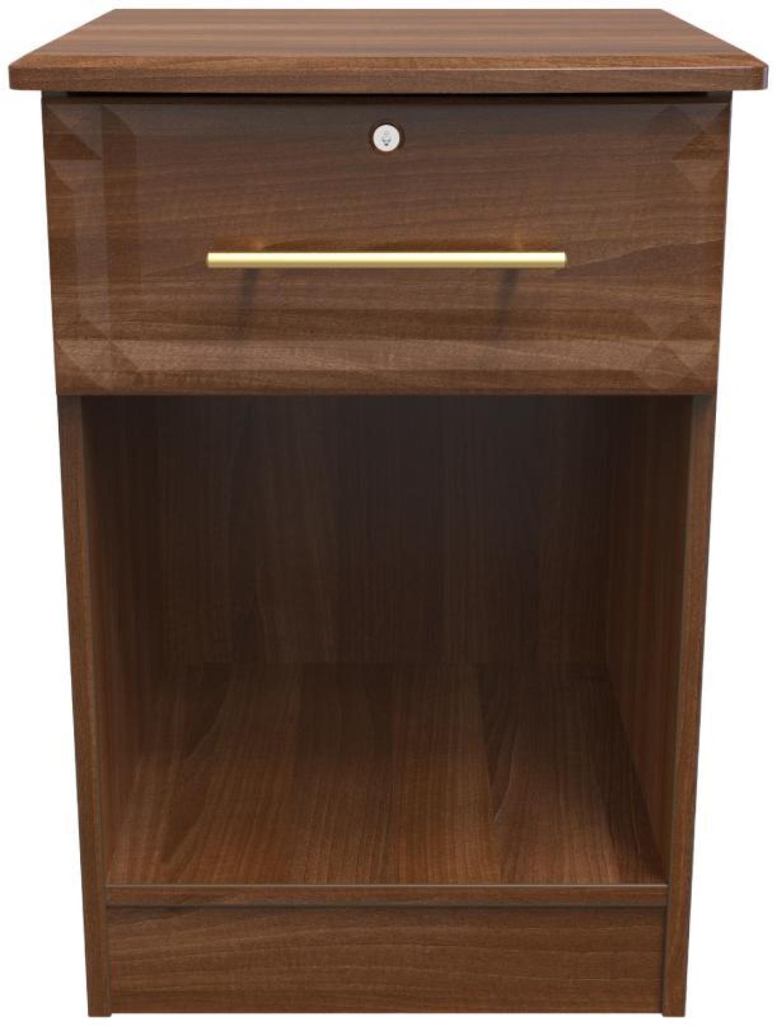 Faye Bedside Cabinet - 1 Drawer with Lock - Walnut