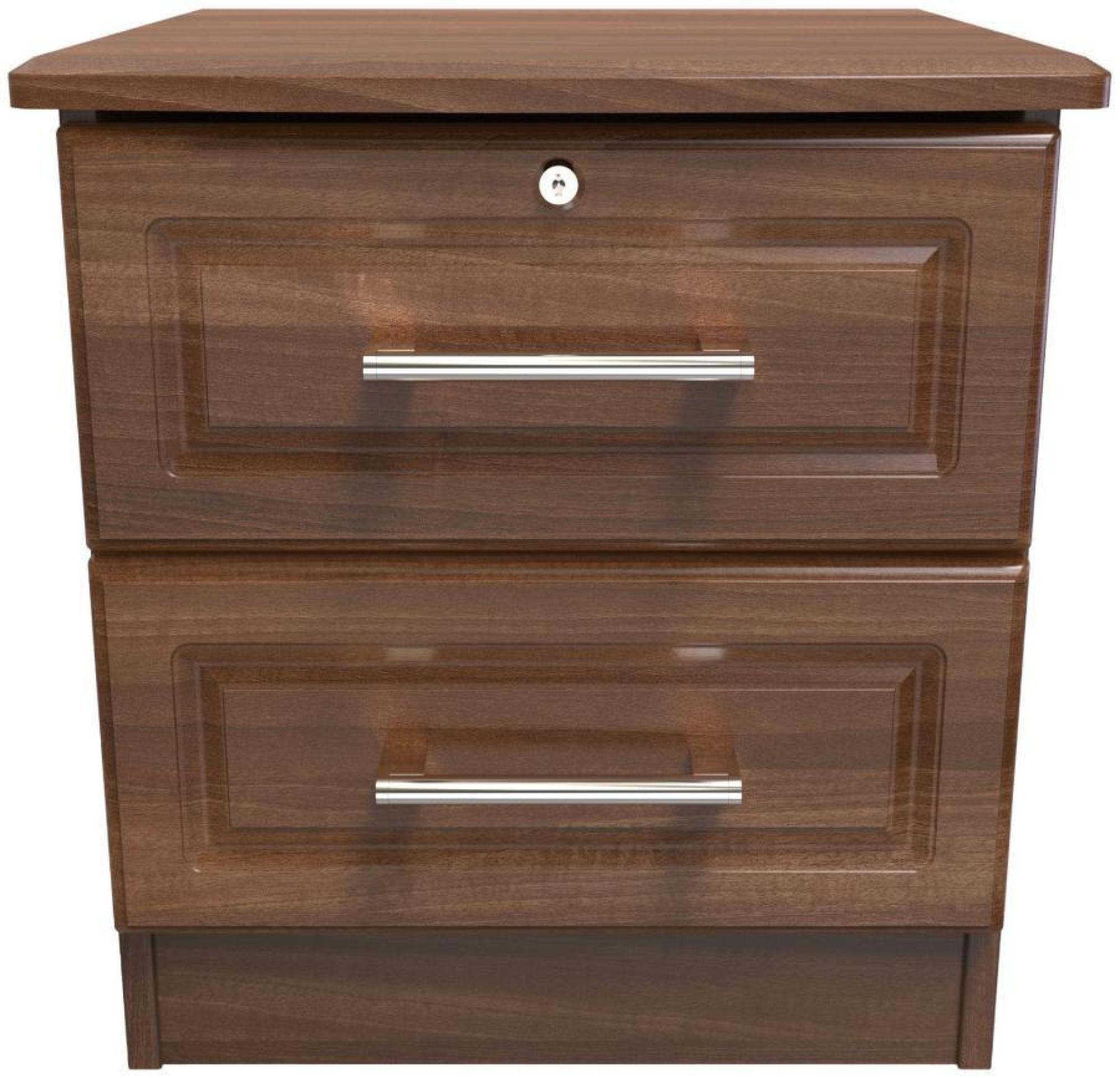 Gina Bedside Cabinet - 2 Drawer with Lock - Walnut