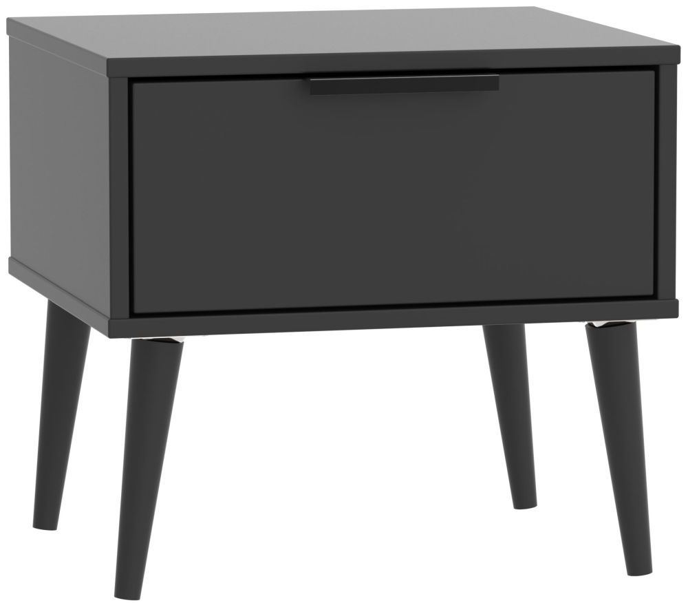 Hong Kong Bedside Table - 1 Drawer - with Wooden Legs - Black