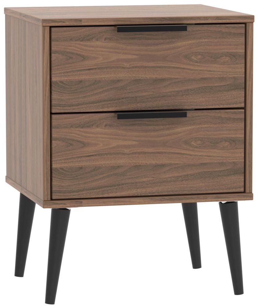 Hong Kong Bedside Cabinet - 2 Drawer - with Wooden Legs - Walnut