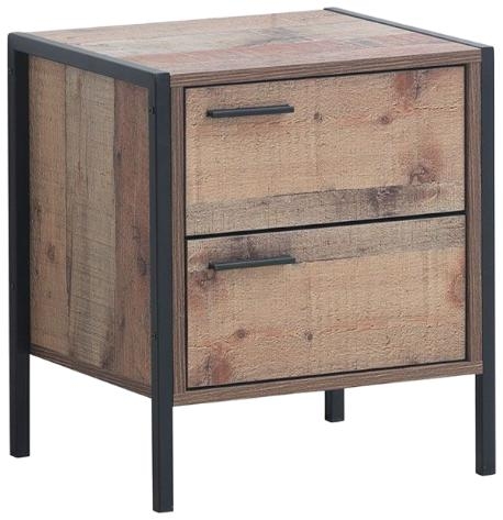 Industrial Bedside Cabinet - 2 Drawer - Rustic Oak Effect