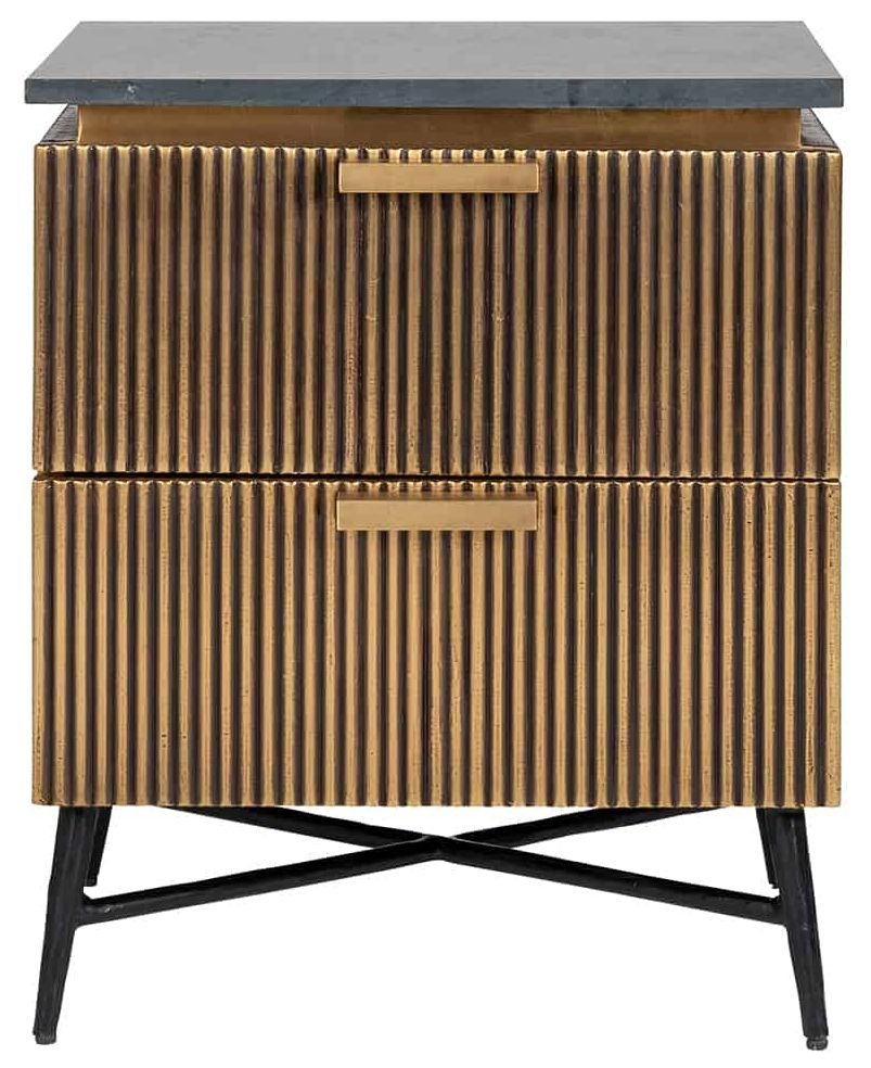 Ironville Brass Ribbed 2 Drawer Bedside Cabinet